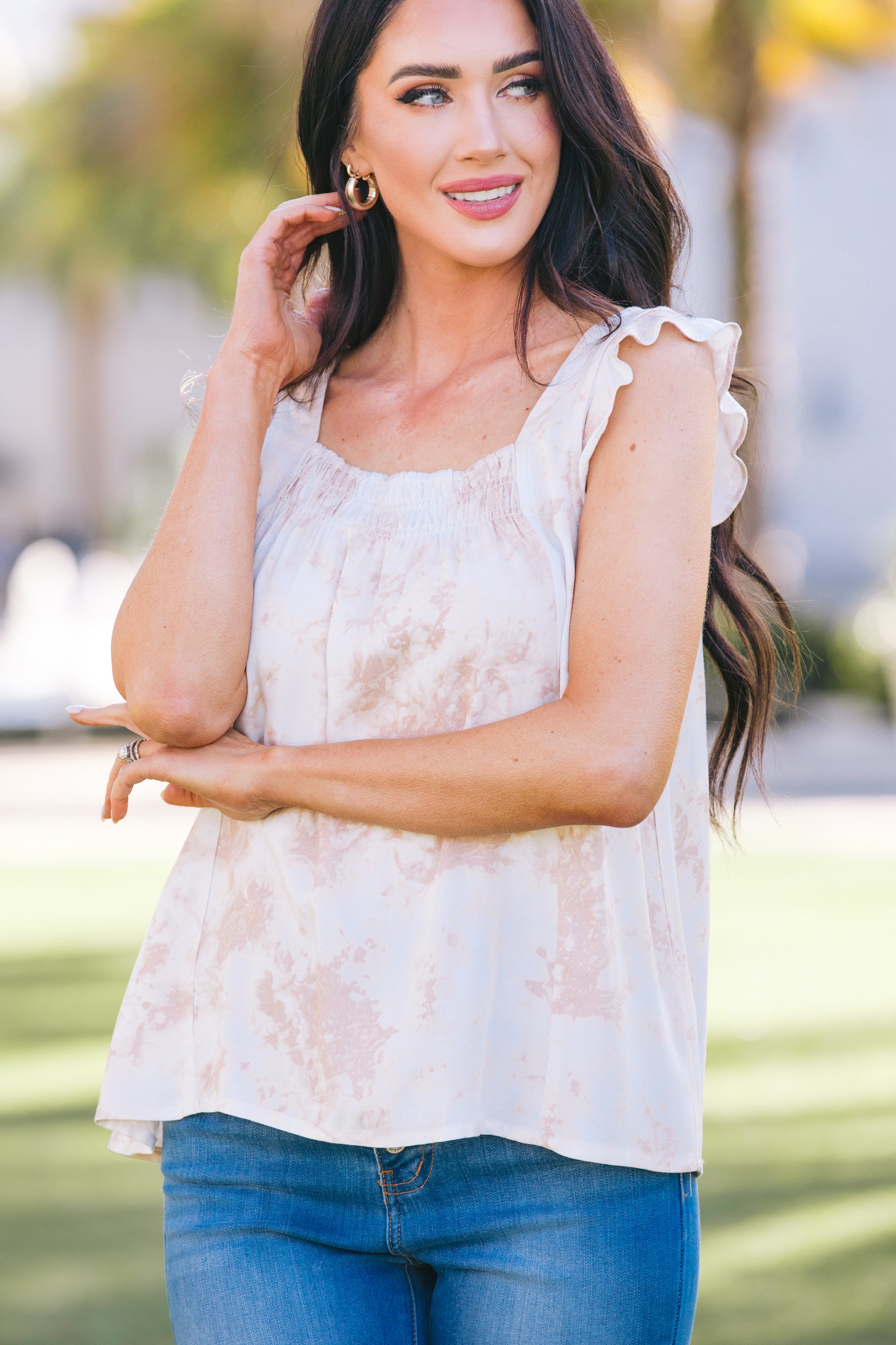 Charming Sand Brown Tie - Dye 'Be With Me' Top