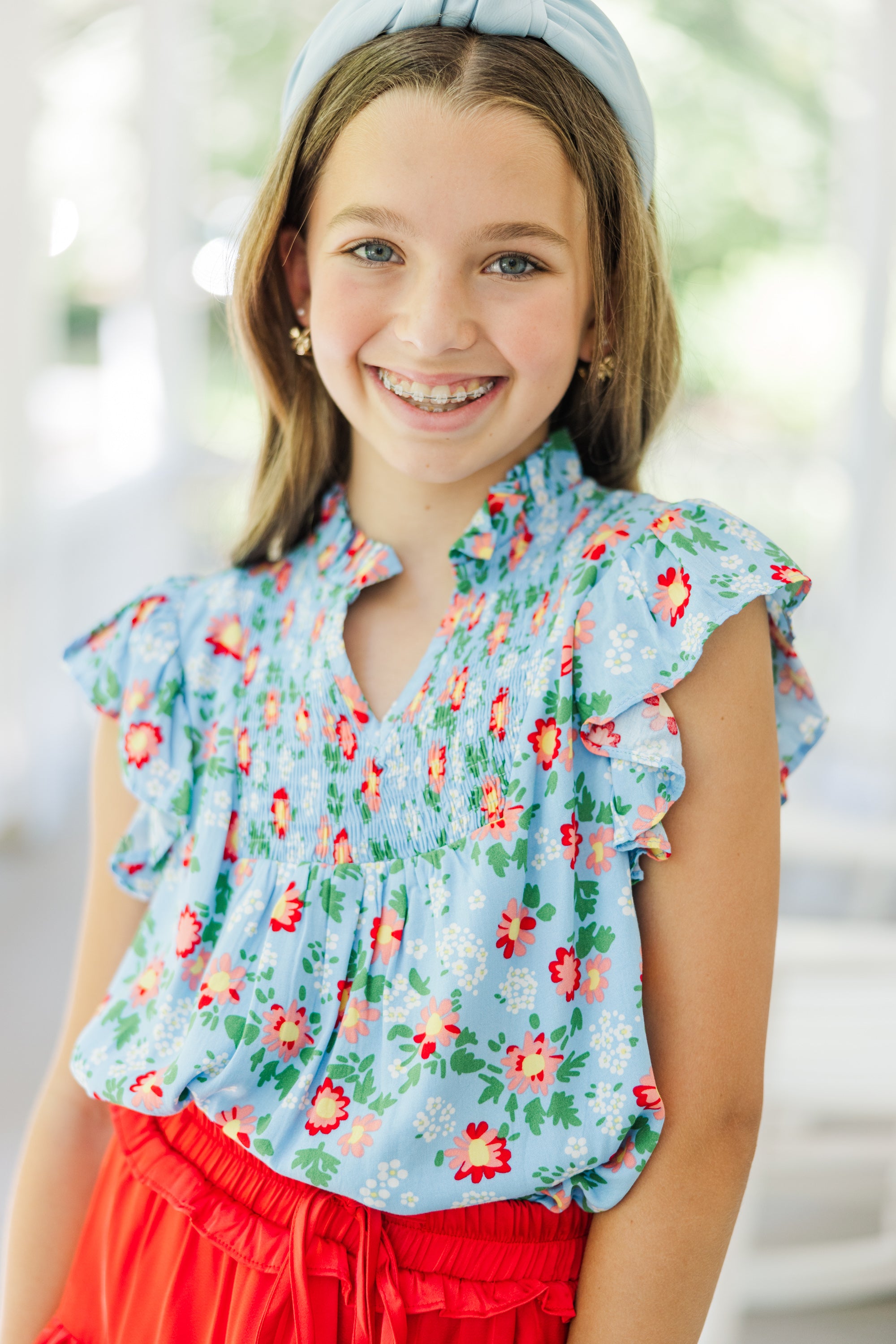 Irresistible Girls' Light Blue Floral Pick-and-Choose Blouse