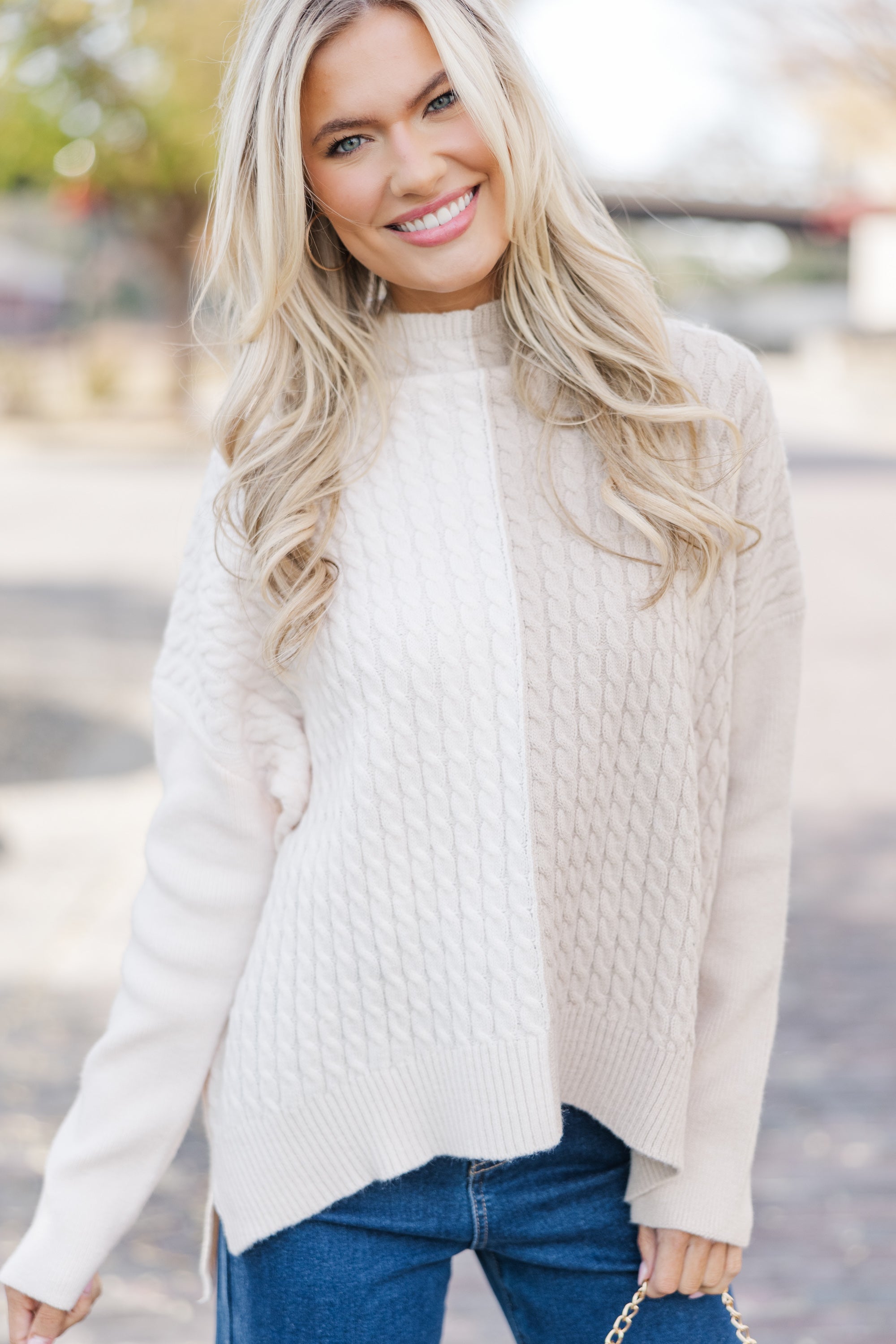 All In A Moment Cozy Oatmeal Brown Colorblock Winter Sweater
