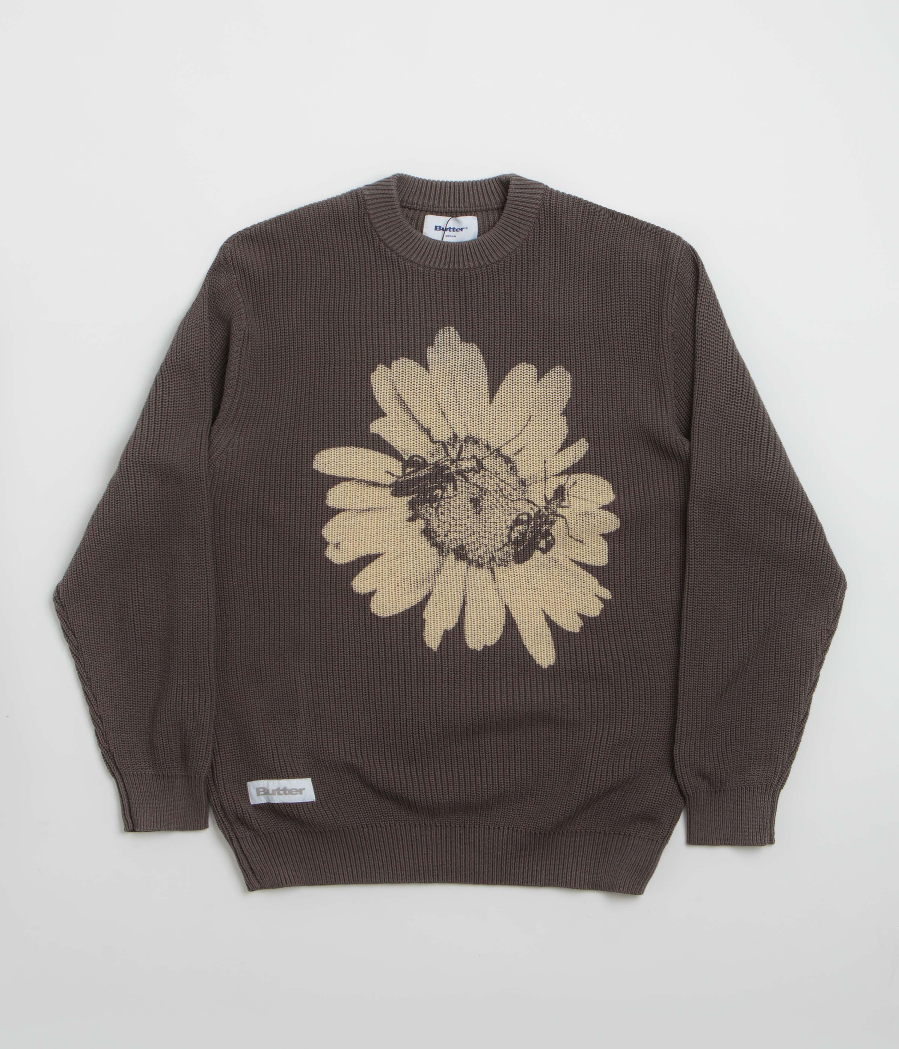 Butter Goods Charcoal Sunflower Knit Sweatshirt - A Must - Have!