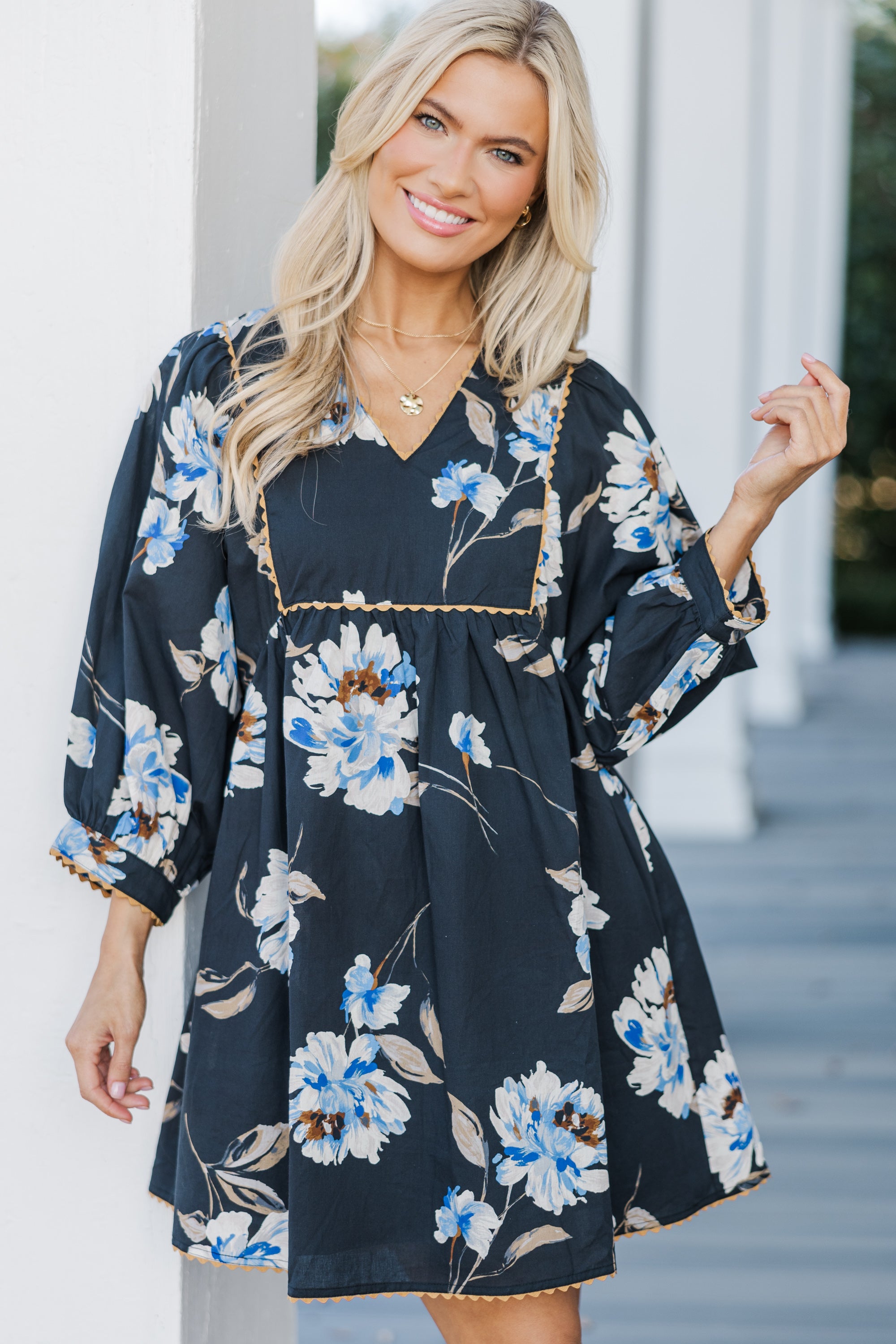 Enchanting All - in - One Black Floral Babydoll Dress