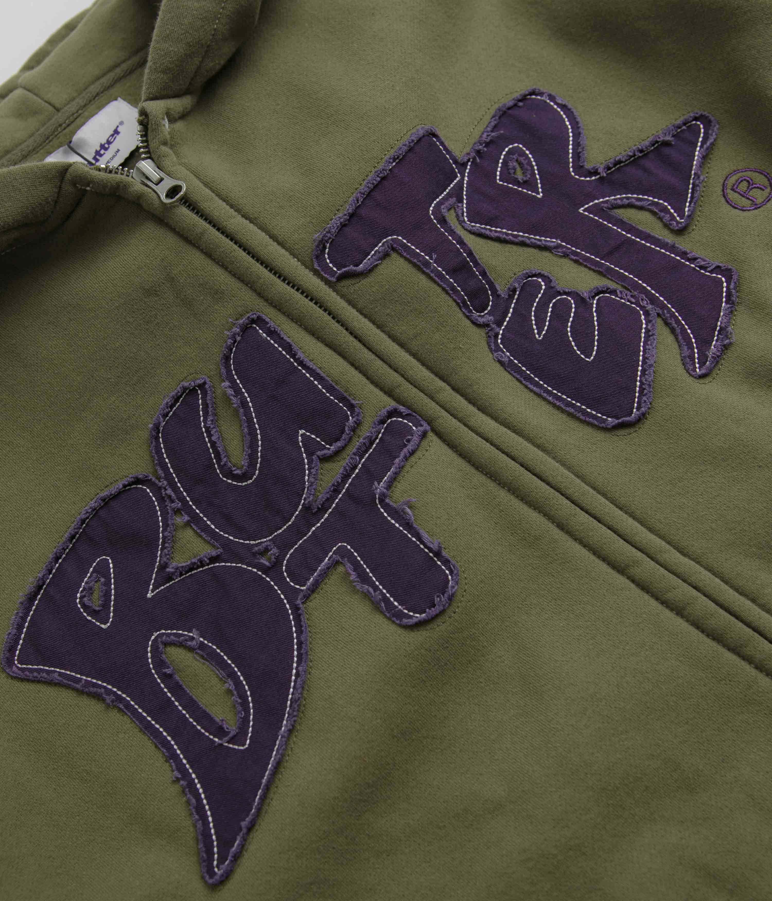 Butter Goods Army Green Fabric Applique Zip-Thru Hoodie - A Must-Have!
