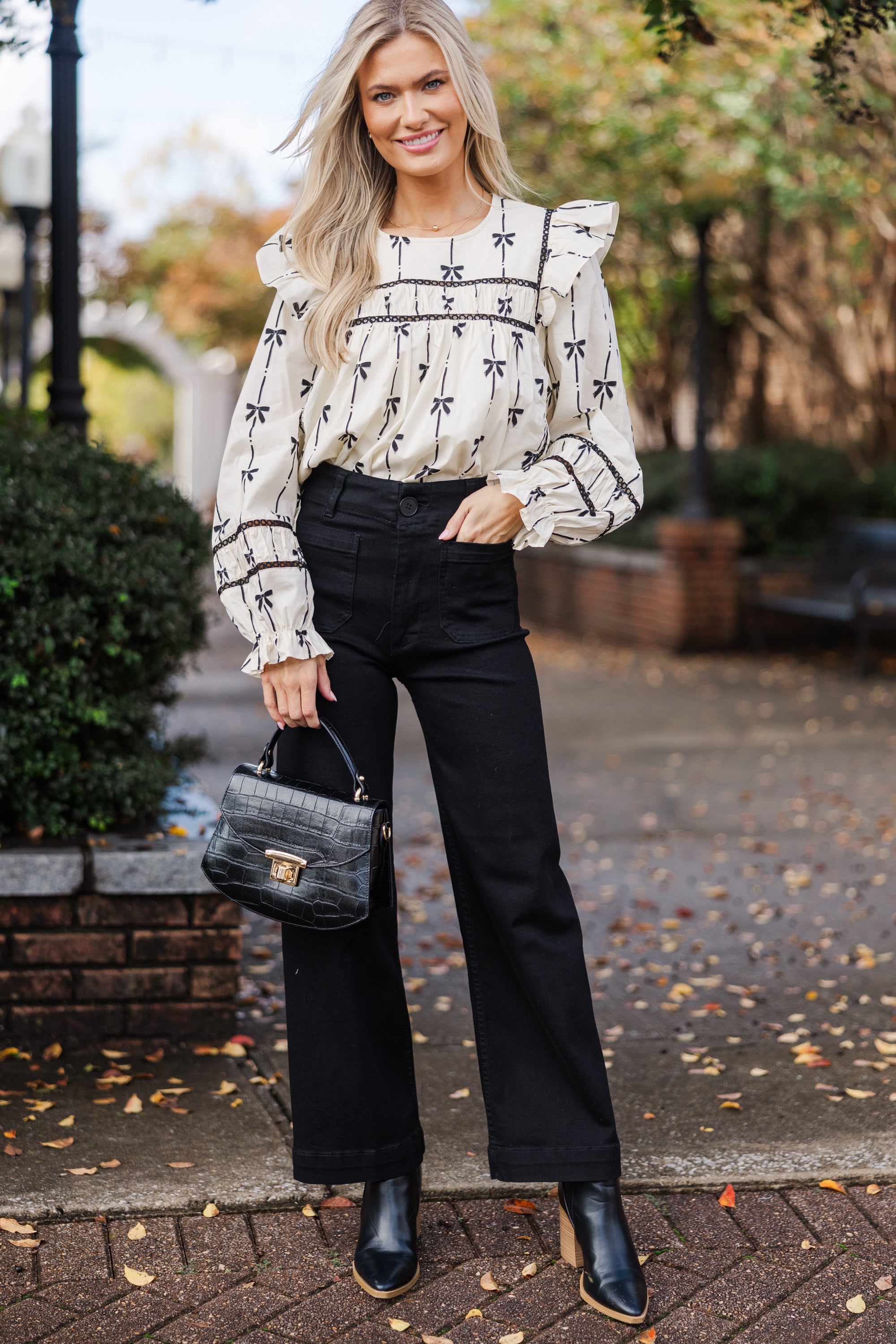 Irresistible Cream Bow Print Blouse - All You Need for a Chic Look