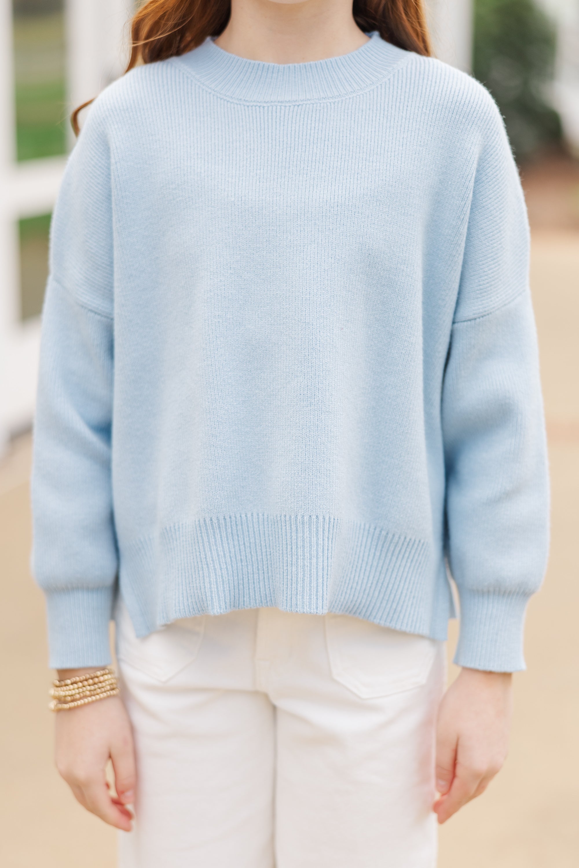Girls' Dreamy Light Blue Mock Neck Sweater