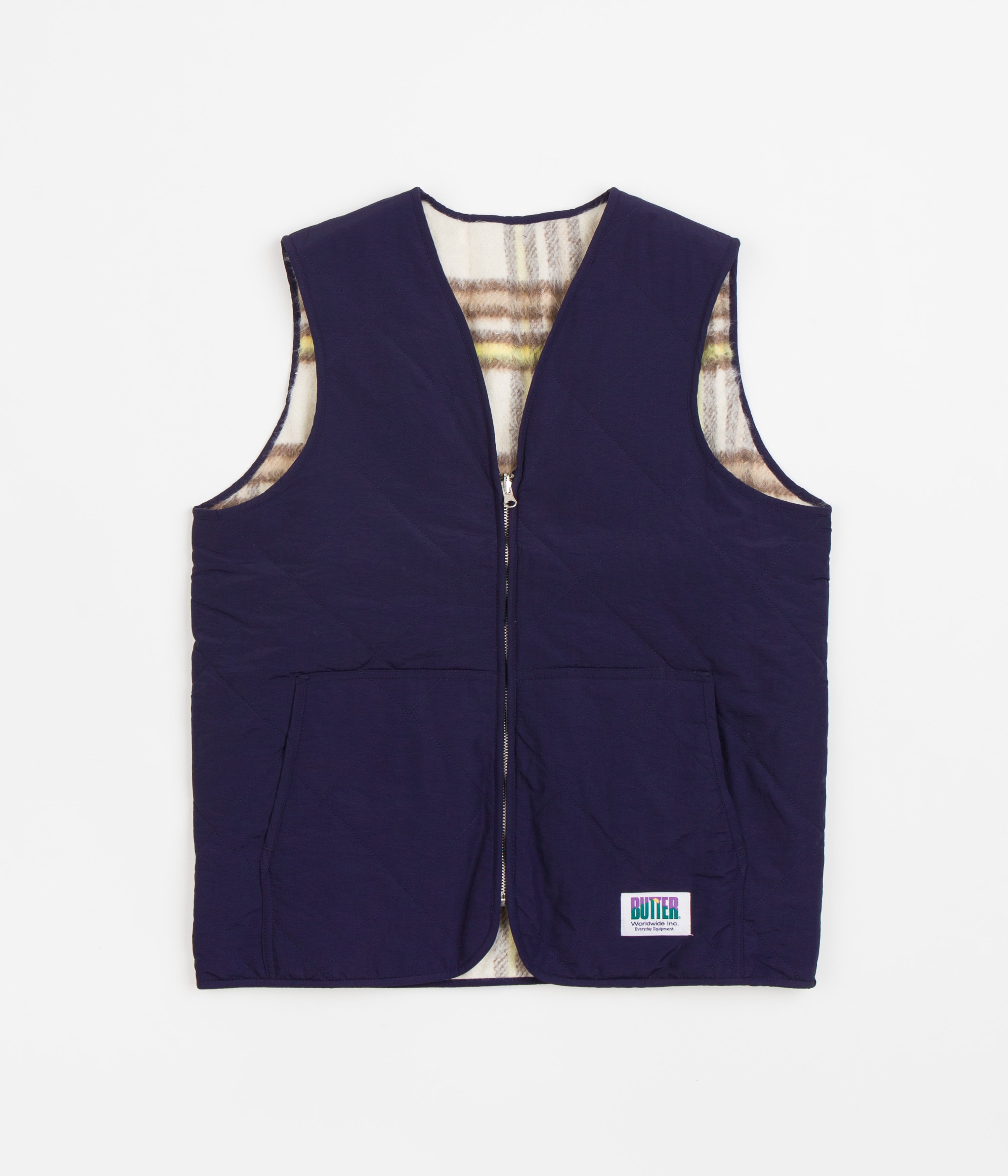 Butter Goods Navy/Wheat Reversible Hairy Plaid Vest - A Skateboarding Essential!