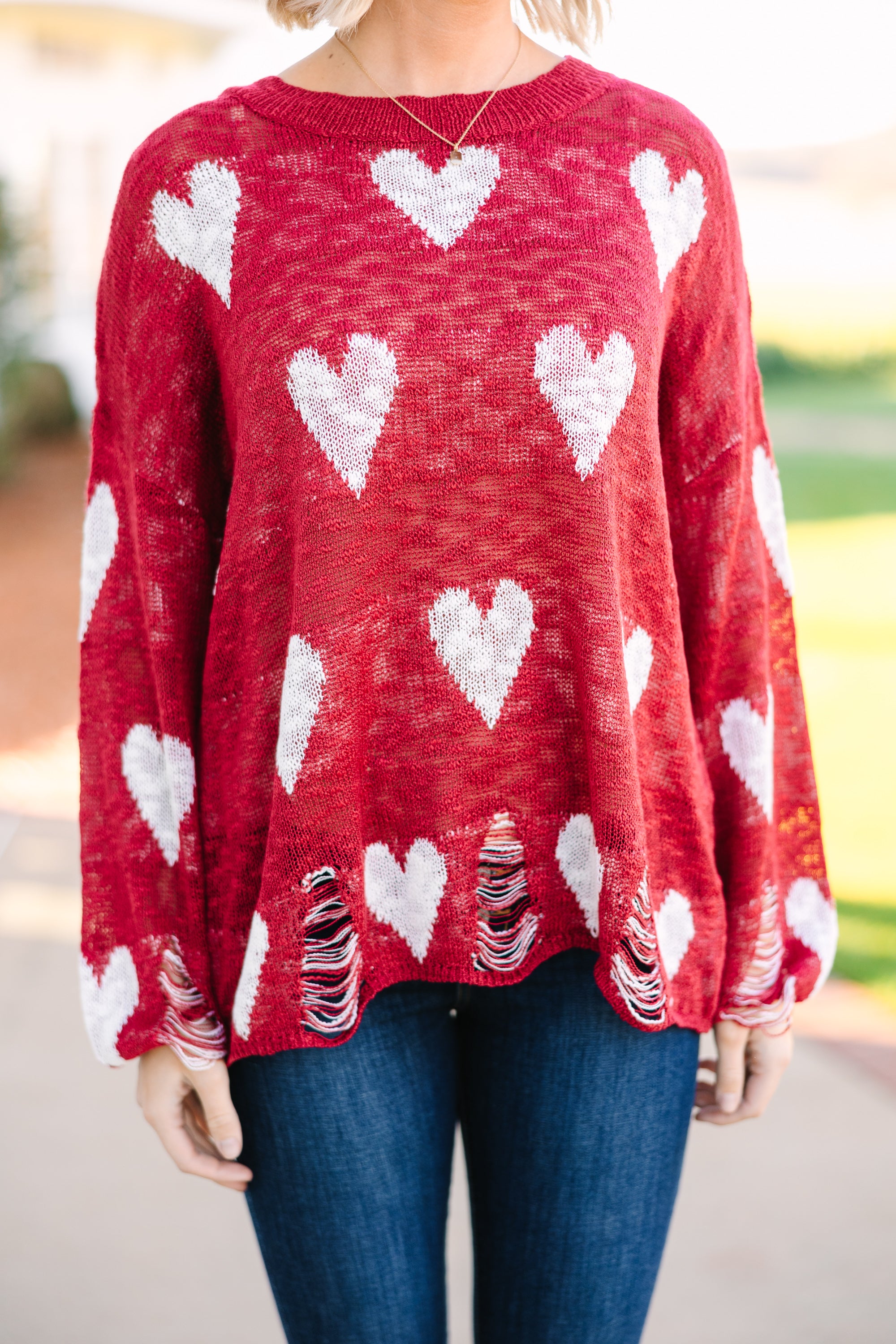 Royal Red Heart Print Sweater: Feel Like a Queen!