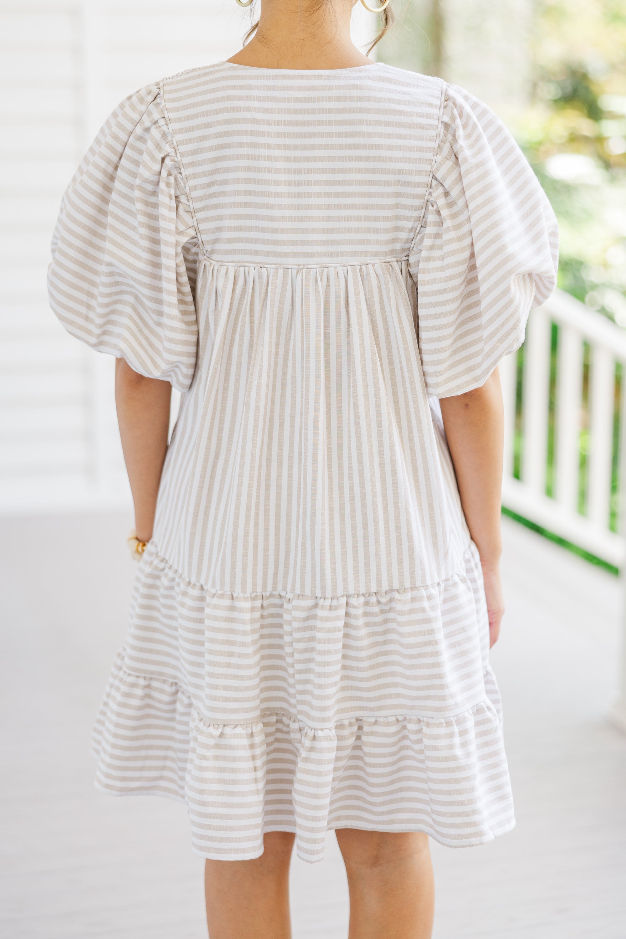 Fall in Love with Our Sand Brown Striped Face - The - Day Dress