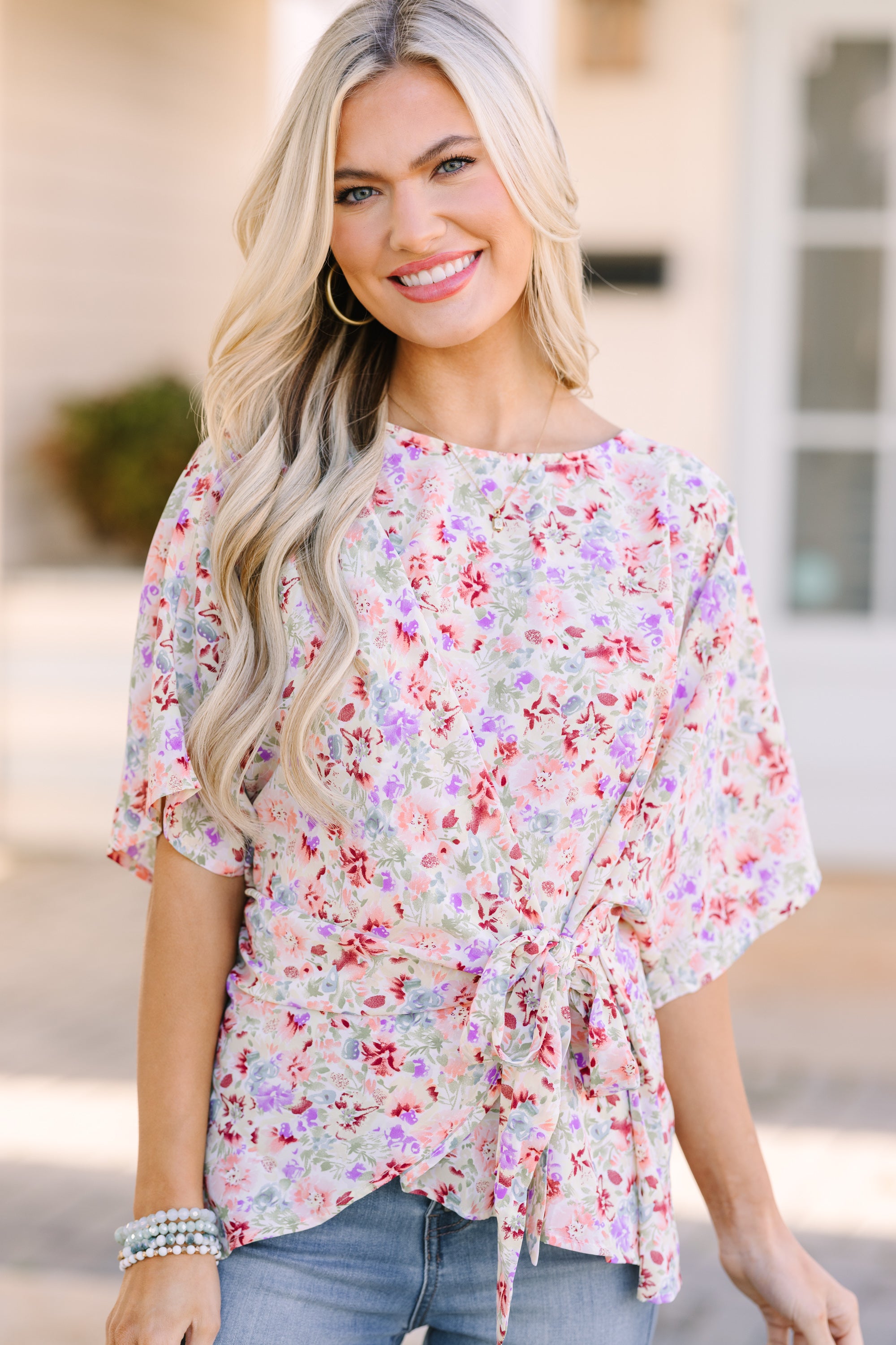 Enchanting Happy Thoughts Sage Green Floral Tied Blouse