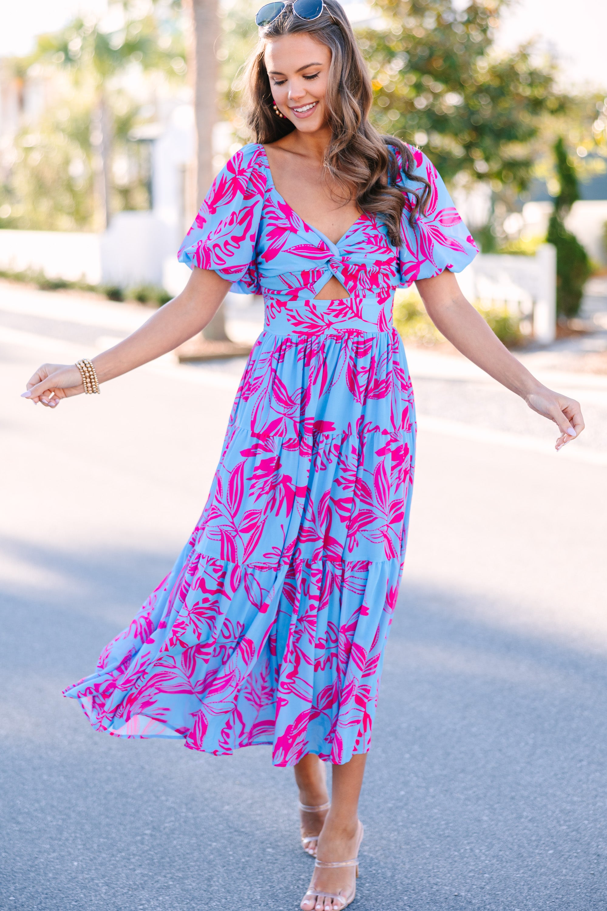 Stunning All In The Journey Blue Floral Midi Dress for Summer