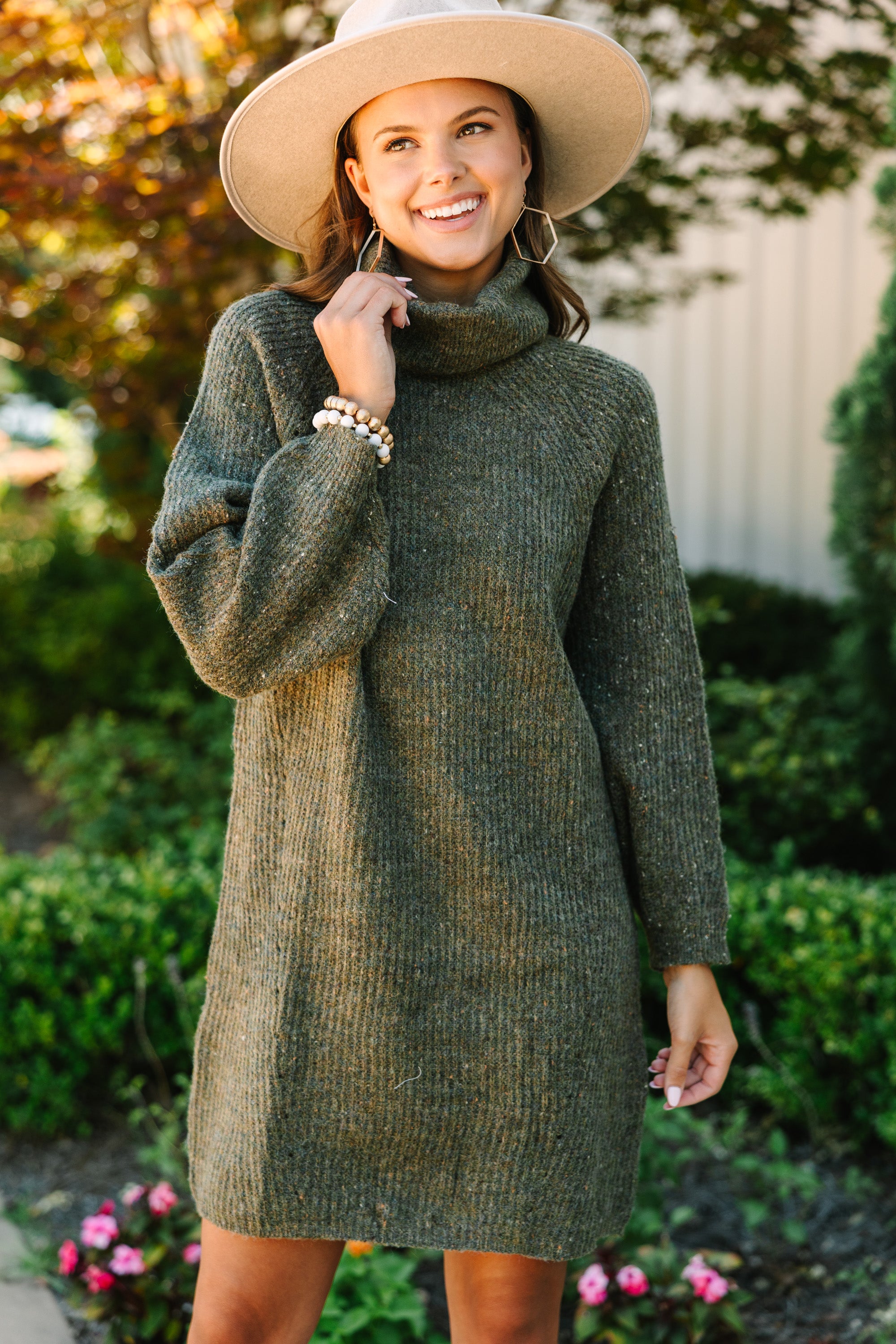 Olive Green Feeling It Sweater Dress
