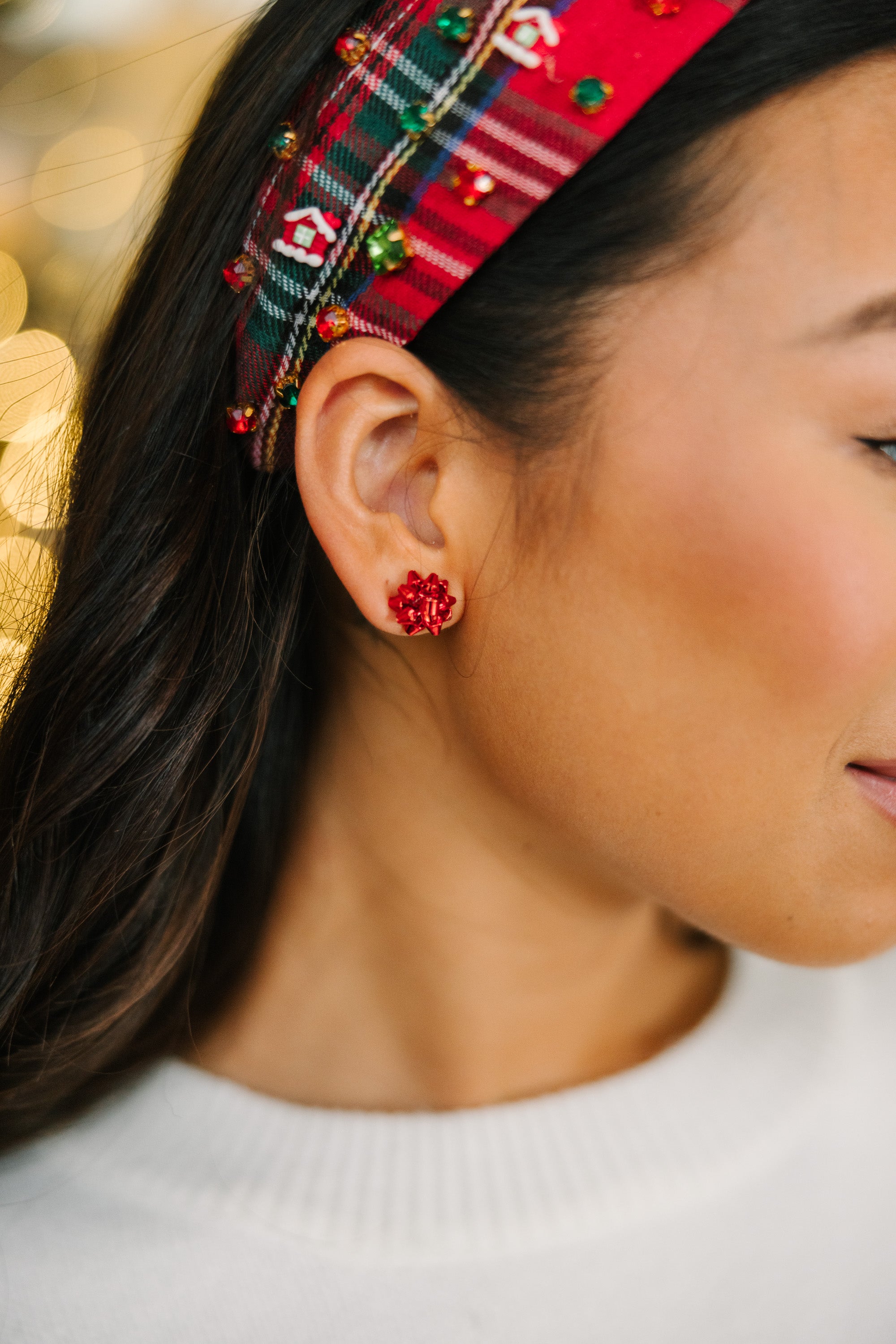Gorgeous All Is Bright Red Gift Bow Earrings