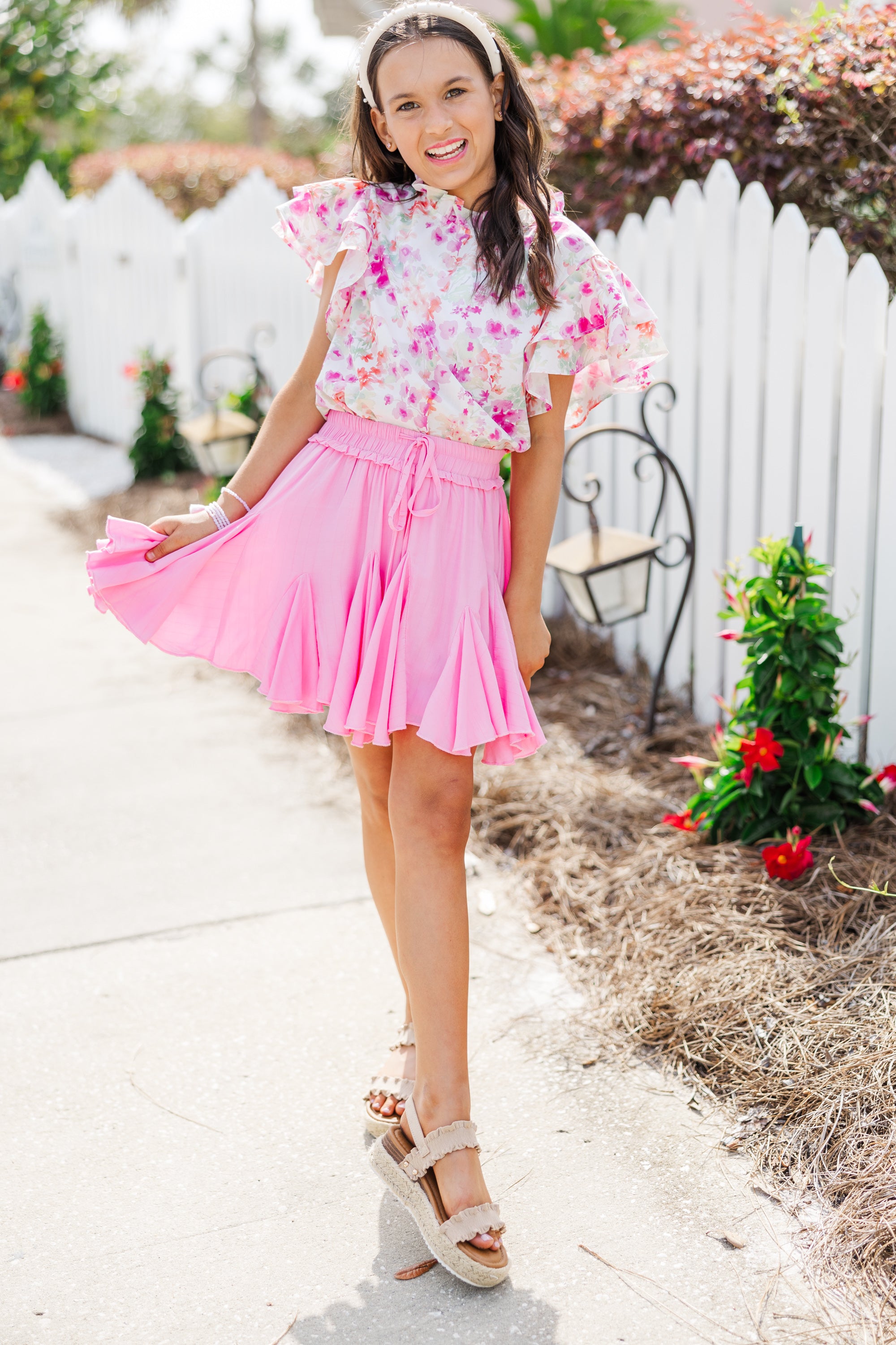 Heart - Melting Pink and Green Ditsy Floral Blouse for Girls