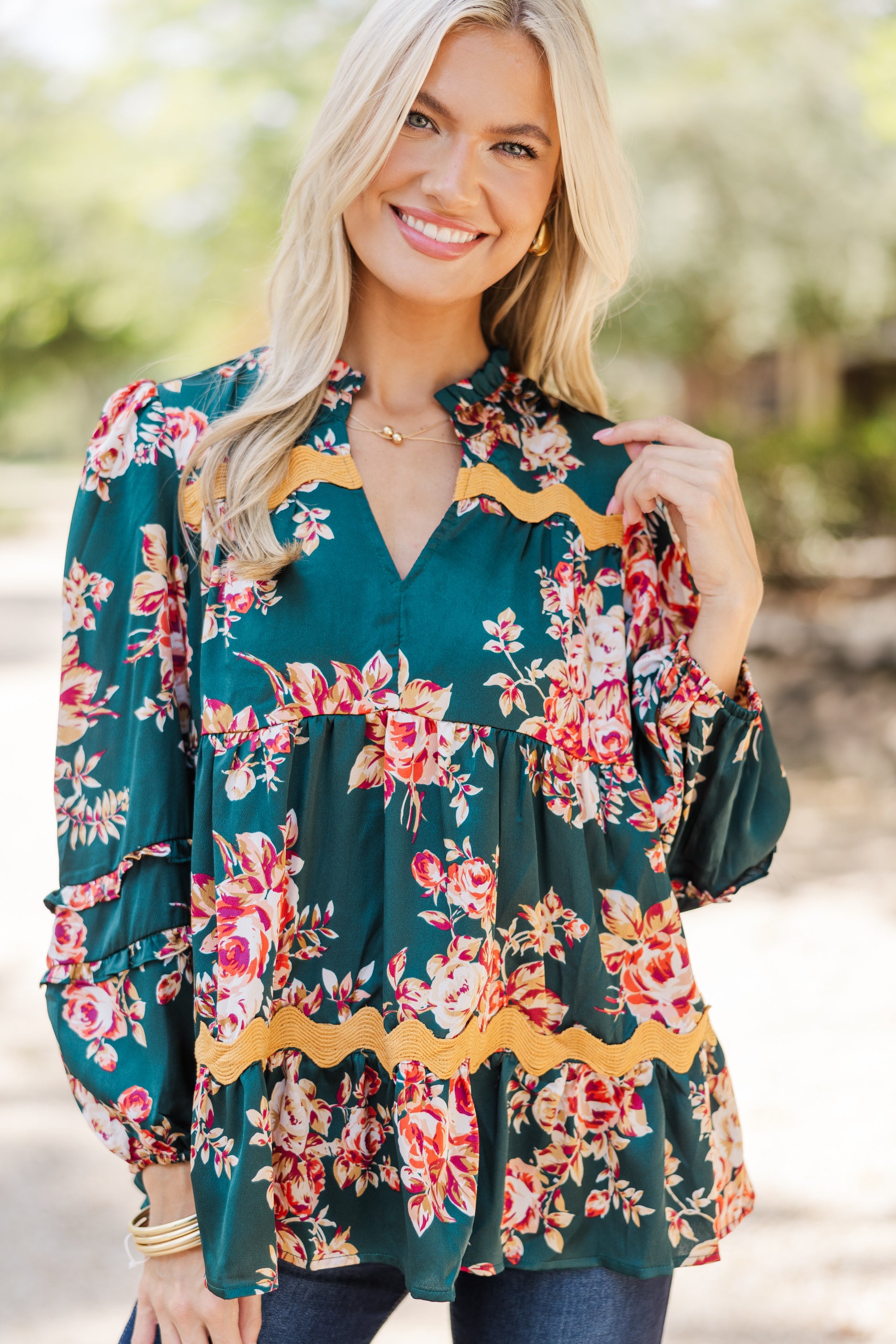 Hunter Green Floral Blouse - Your Everyday Joy