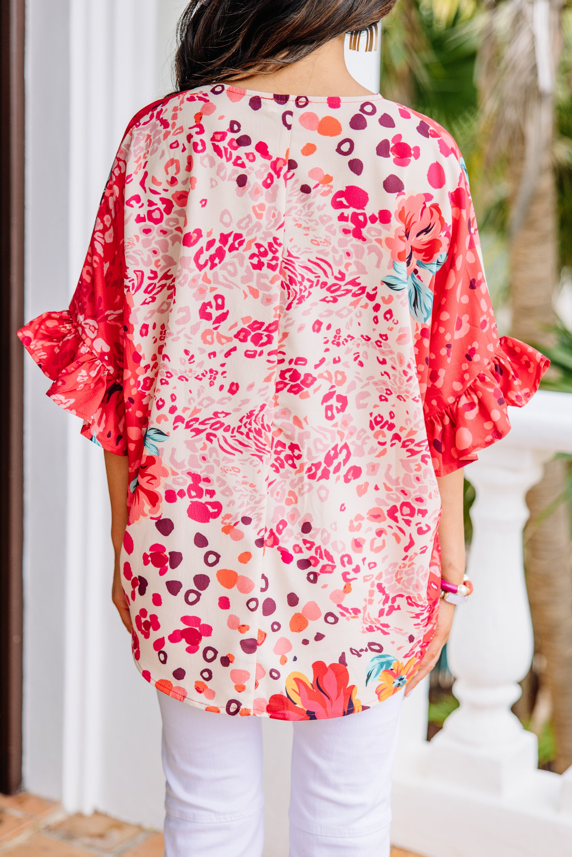 Be So Bold: Stunning Coral Red Mixed Print Top