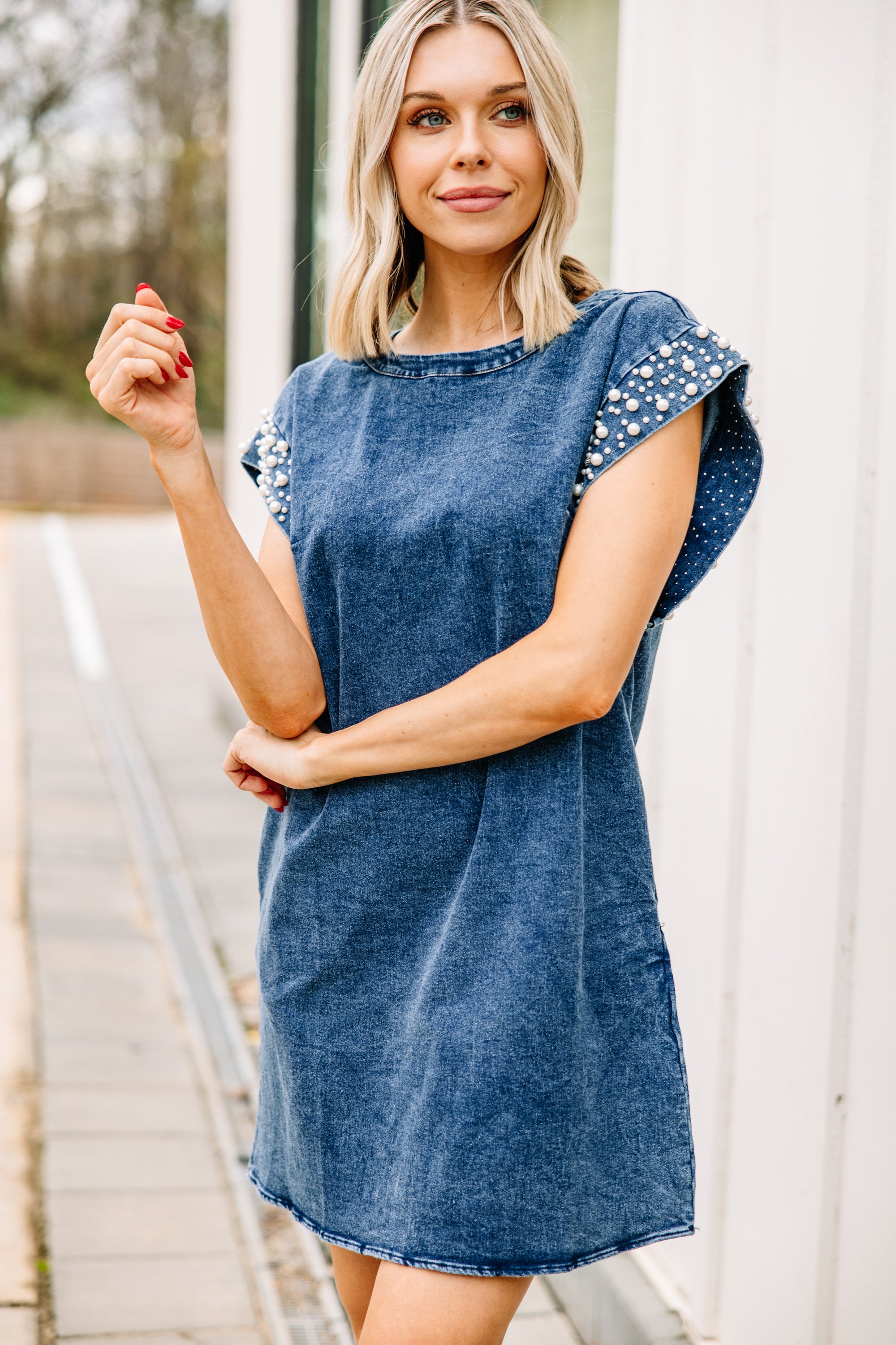 Be Bold: Stunning Dark Denim Embellished Dress