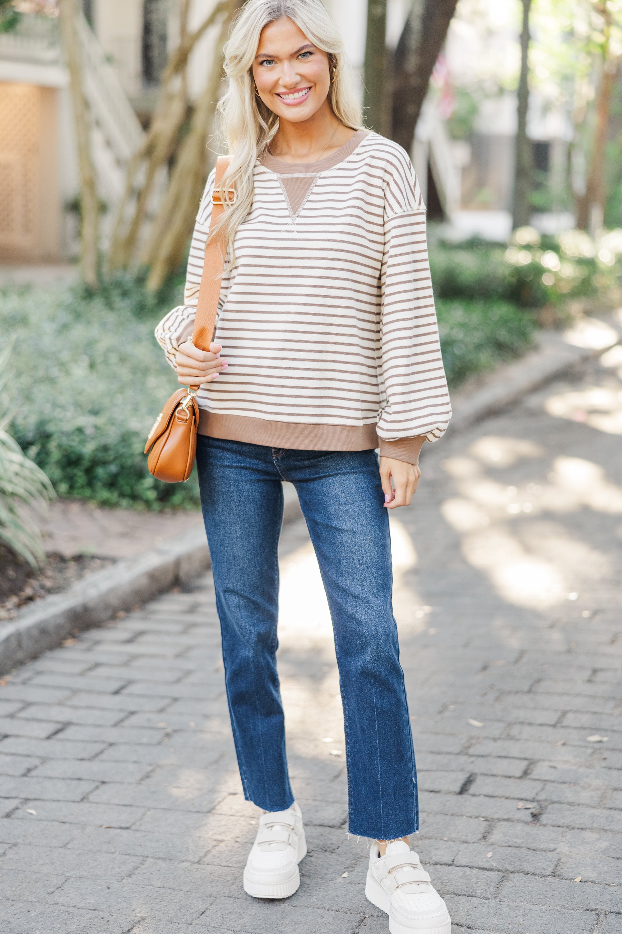 Alluring All On You Cream Striped Top