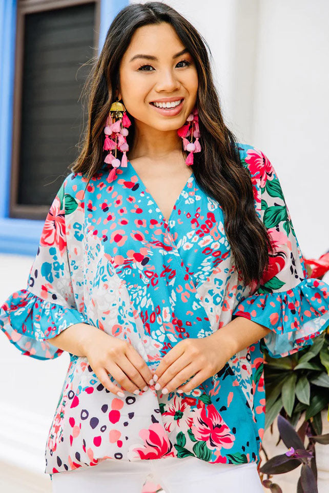 Be So Bold: Blue Mixed Print Fashion Top