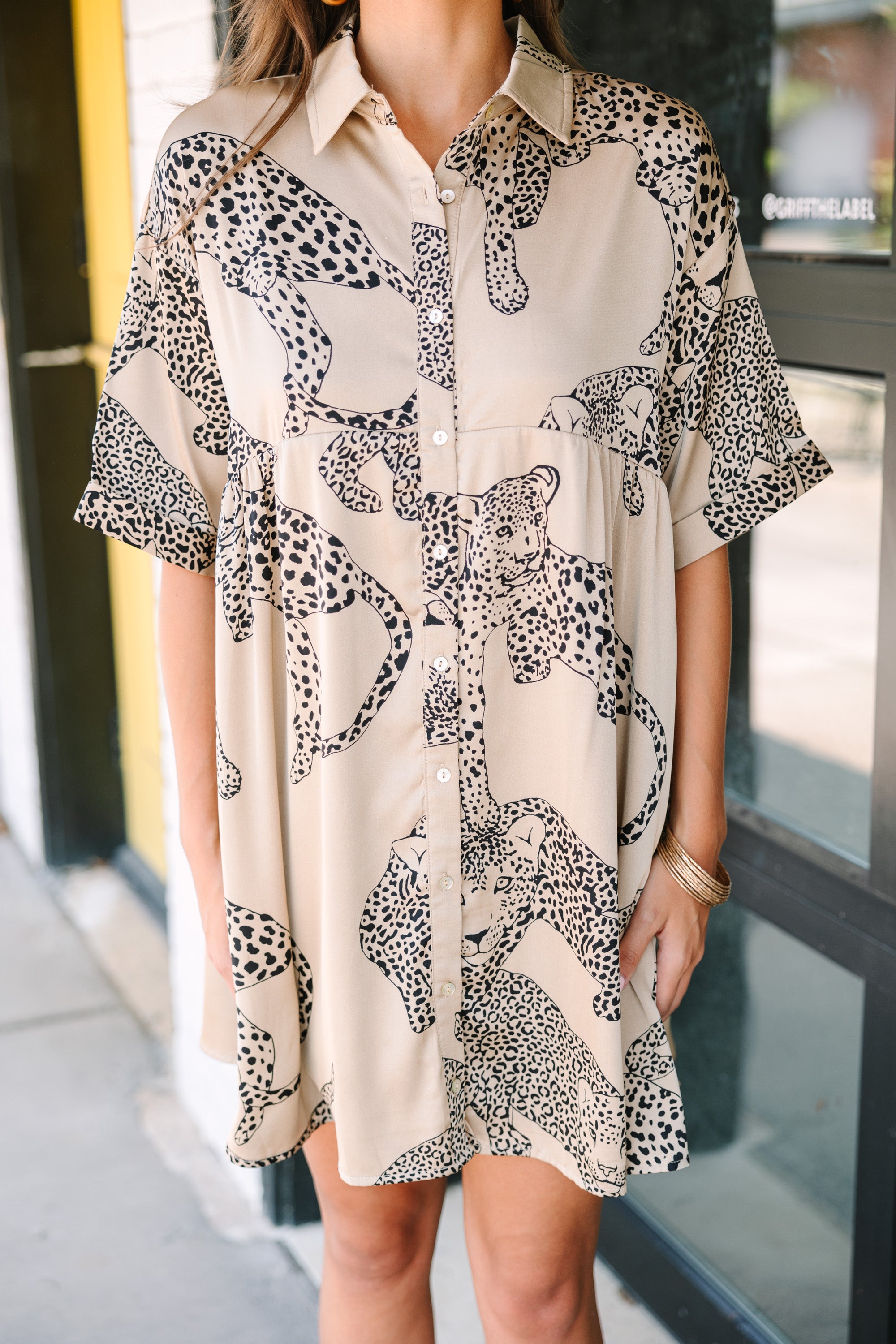 Irresistible Taupe Brown Cheetah Print Babydoll Dress - A Must - Have!
