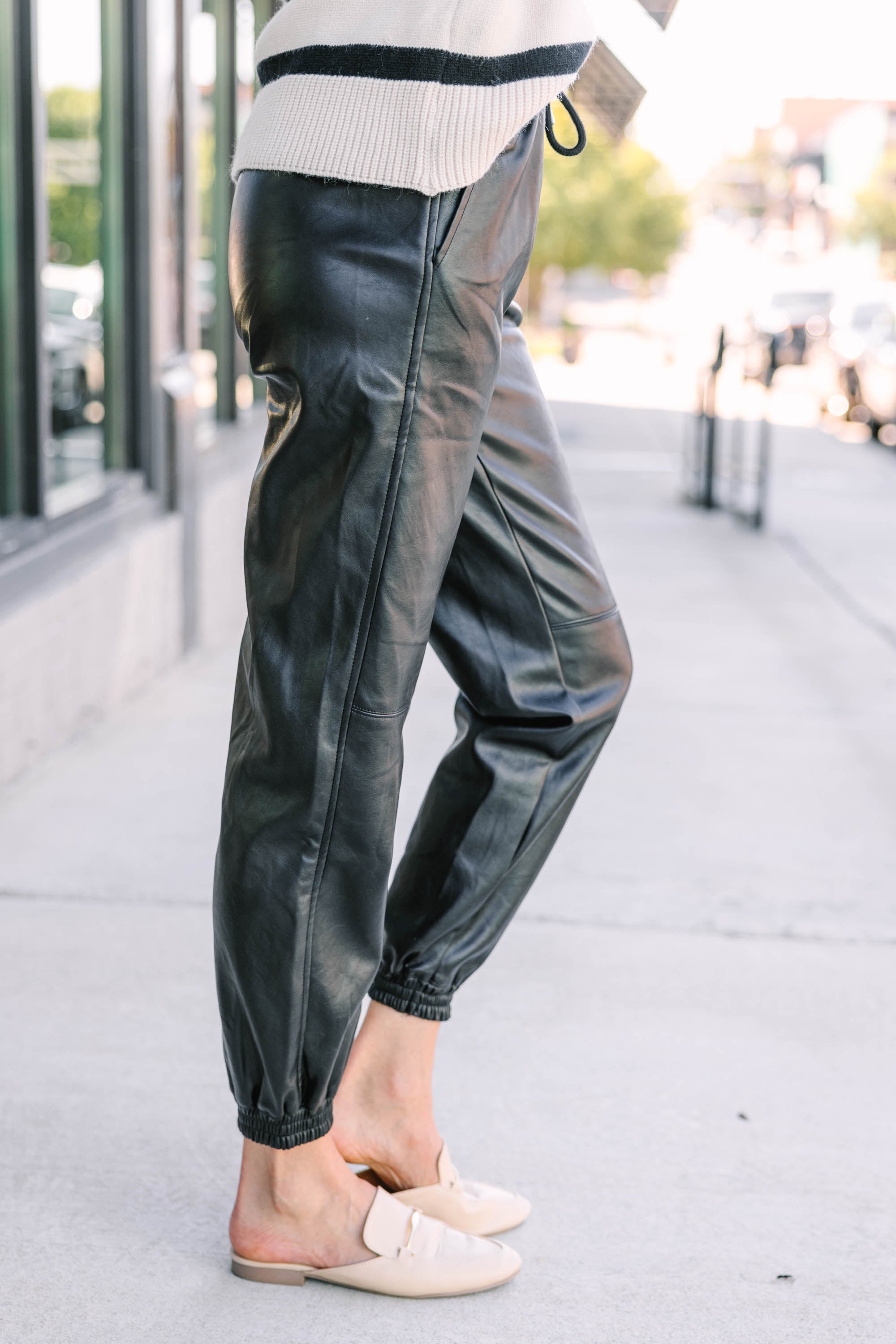 Unleash Your Best with Black Faux Leather Joggers