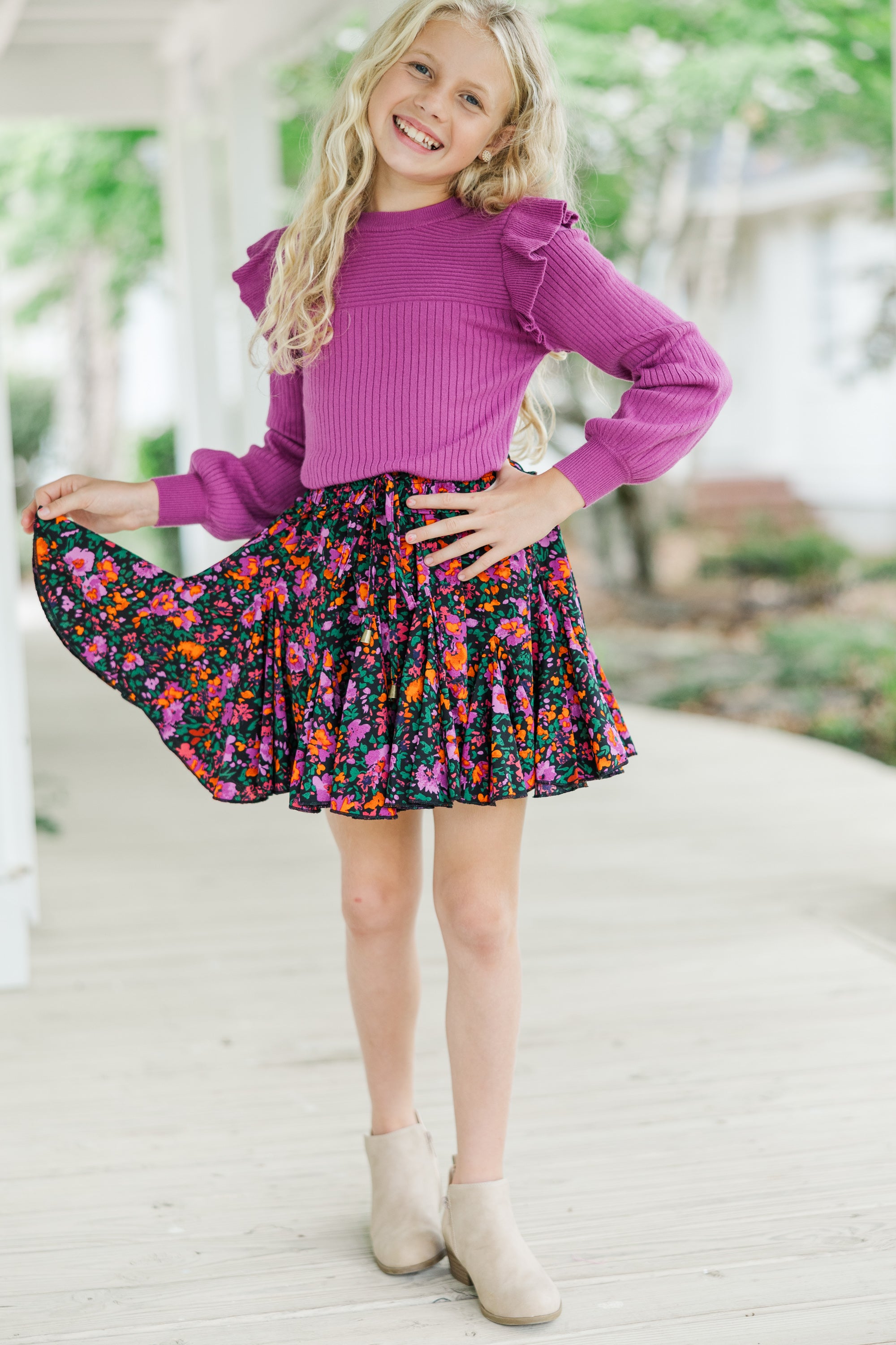 Girls' Plum Purple Ruffled Sweater - Reach for Cute!