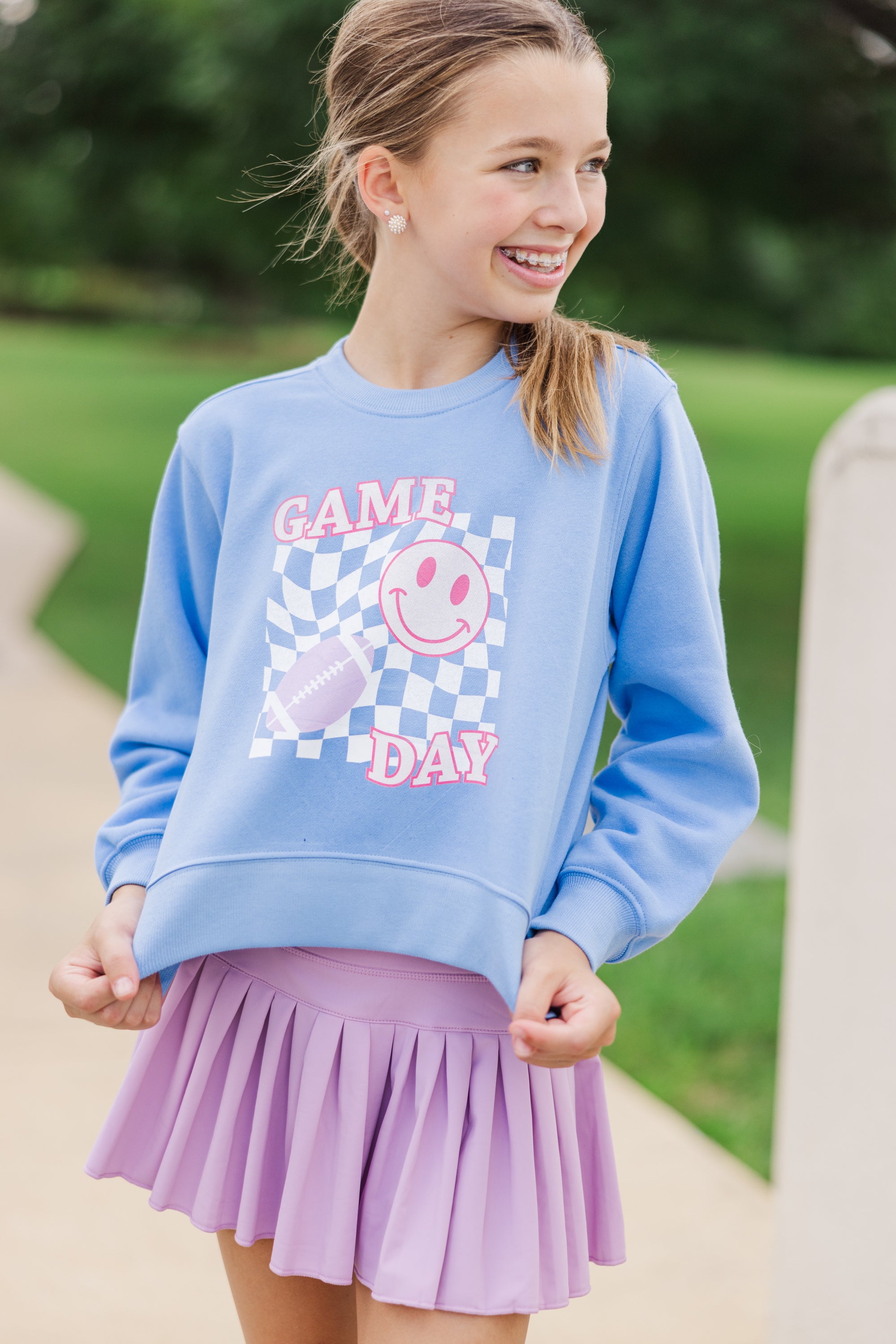 Girls' Blue Graphic Game Day Sweatshirt - Unleash Her Style!
