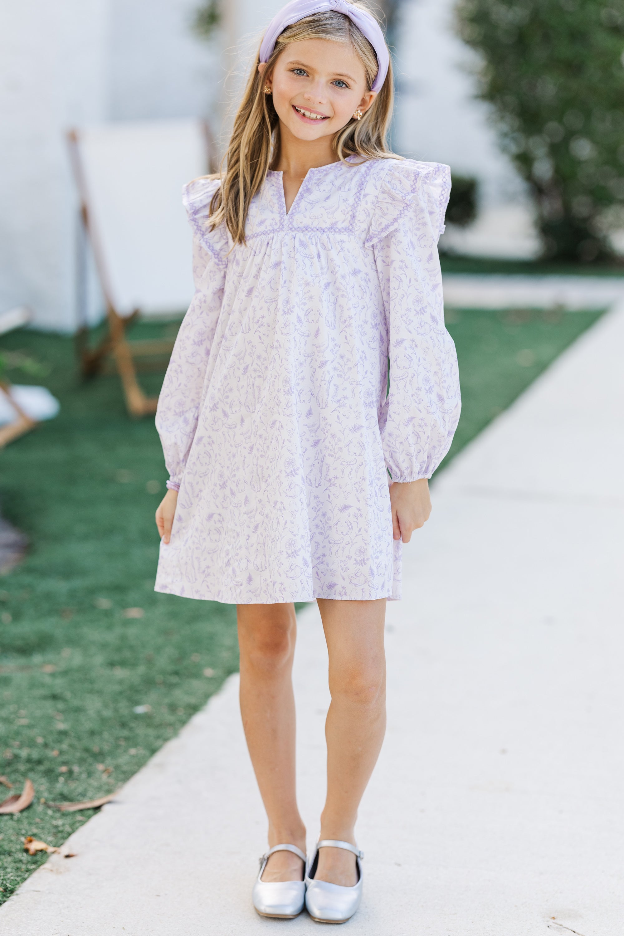 Girls' Enchanting Lavender Toile Babydoll Easter Dress