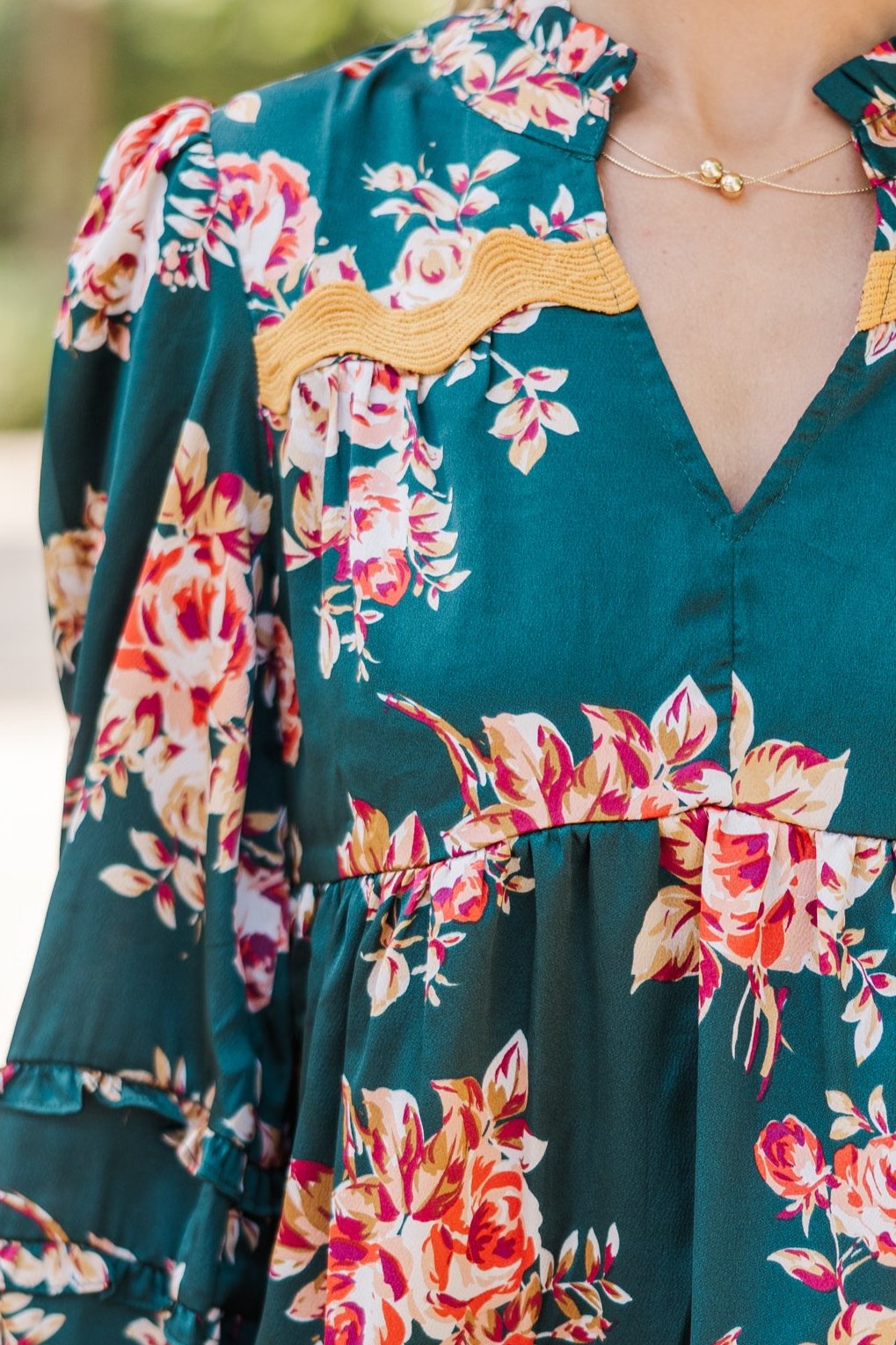 Hunter Green Floral Blouse - Your Everyday Joy