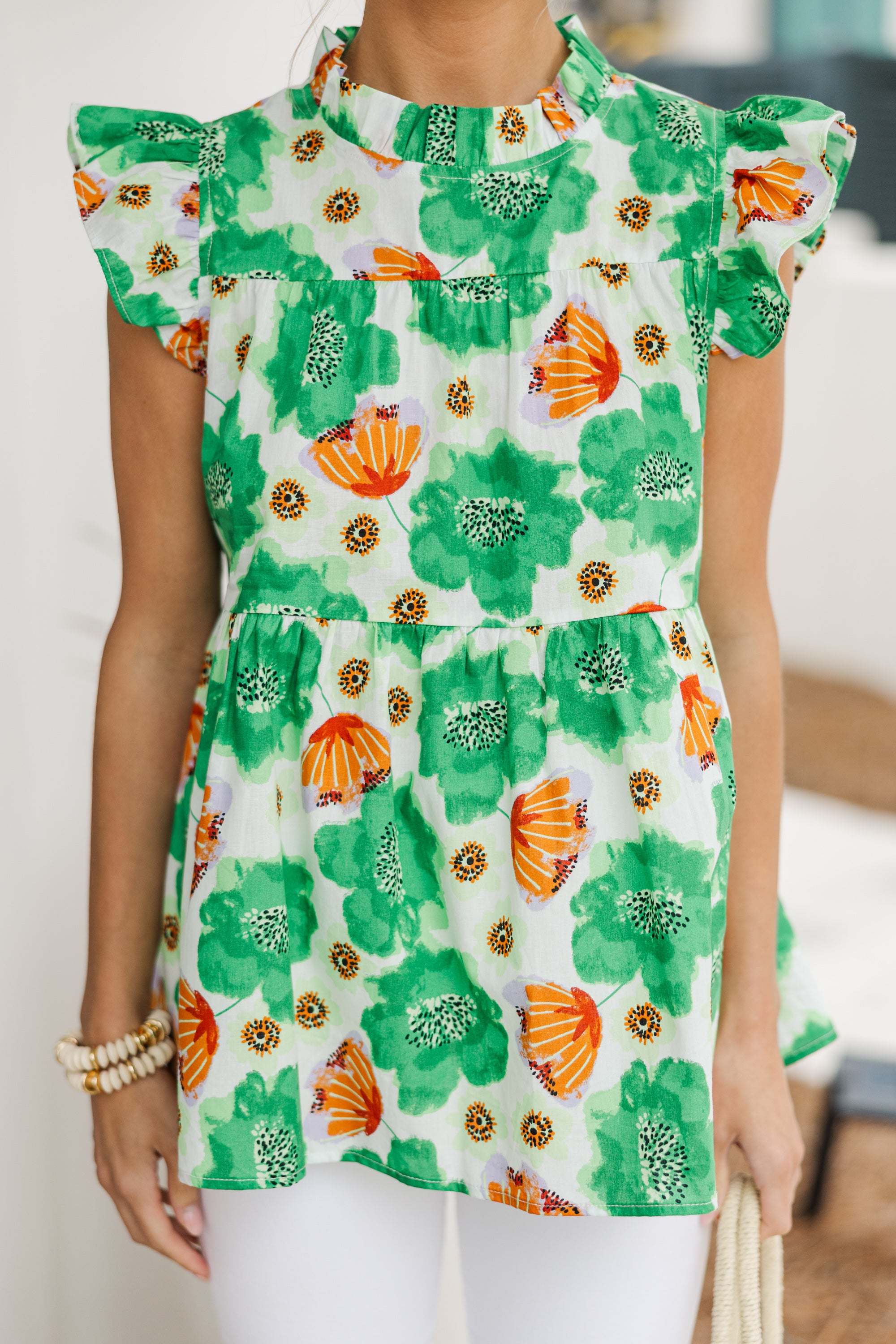 Charming Green Floral Blouse: Seize Good Opportunities