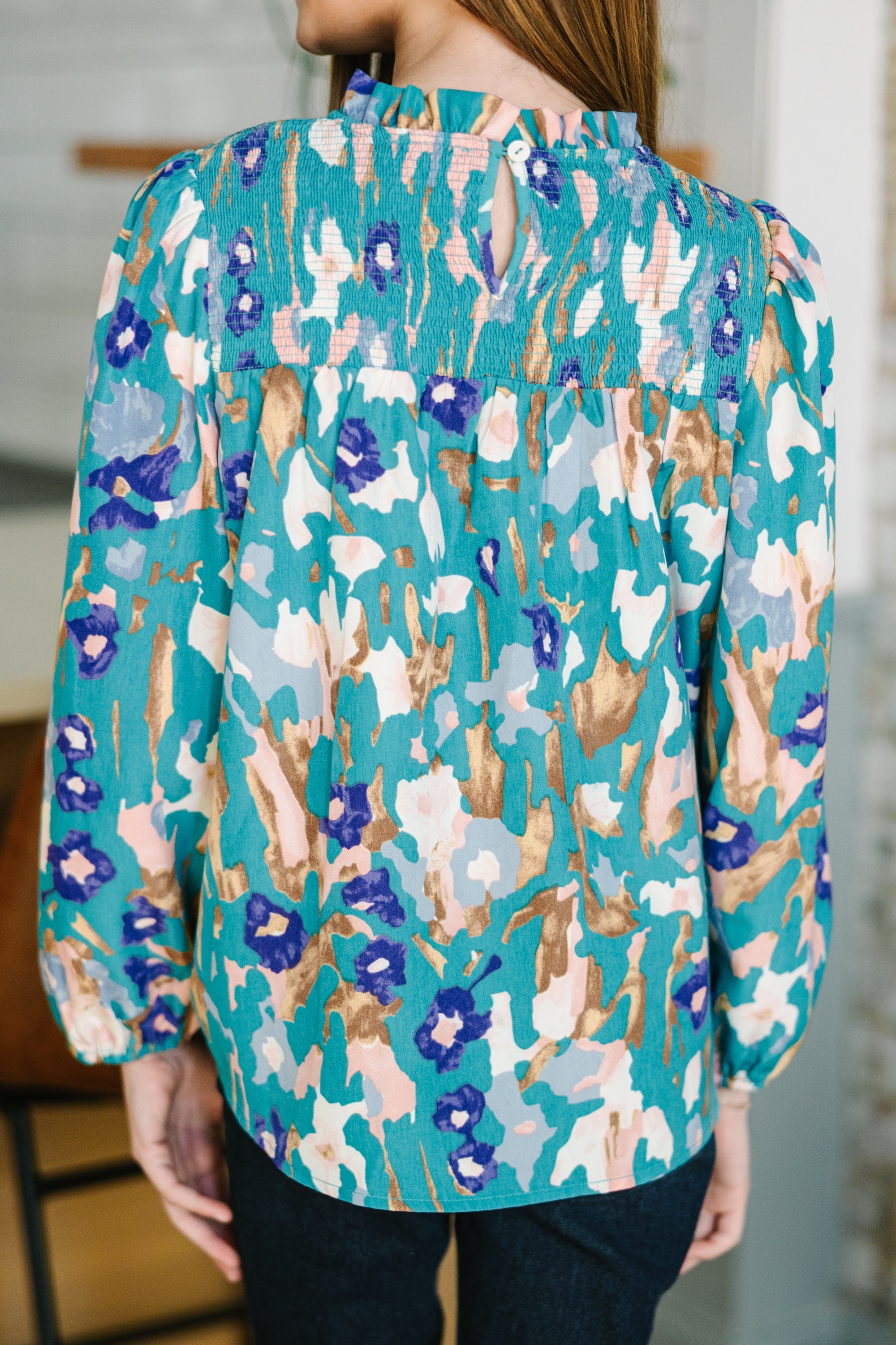 Elevate Your Style! Girls' Teal Blue Floral Blouse
