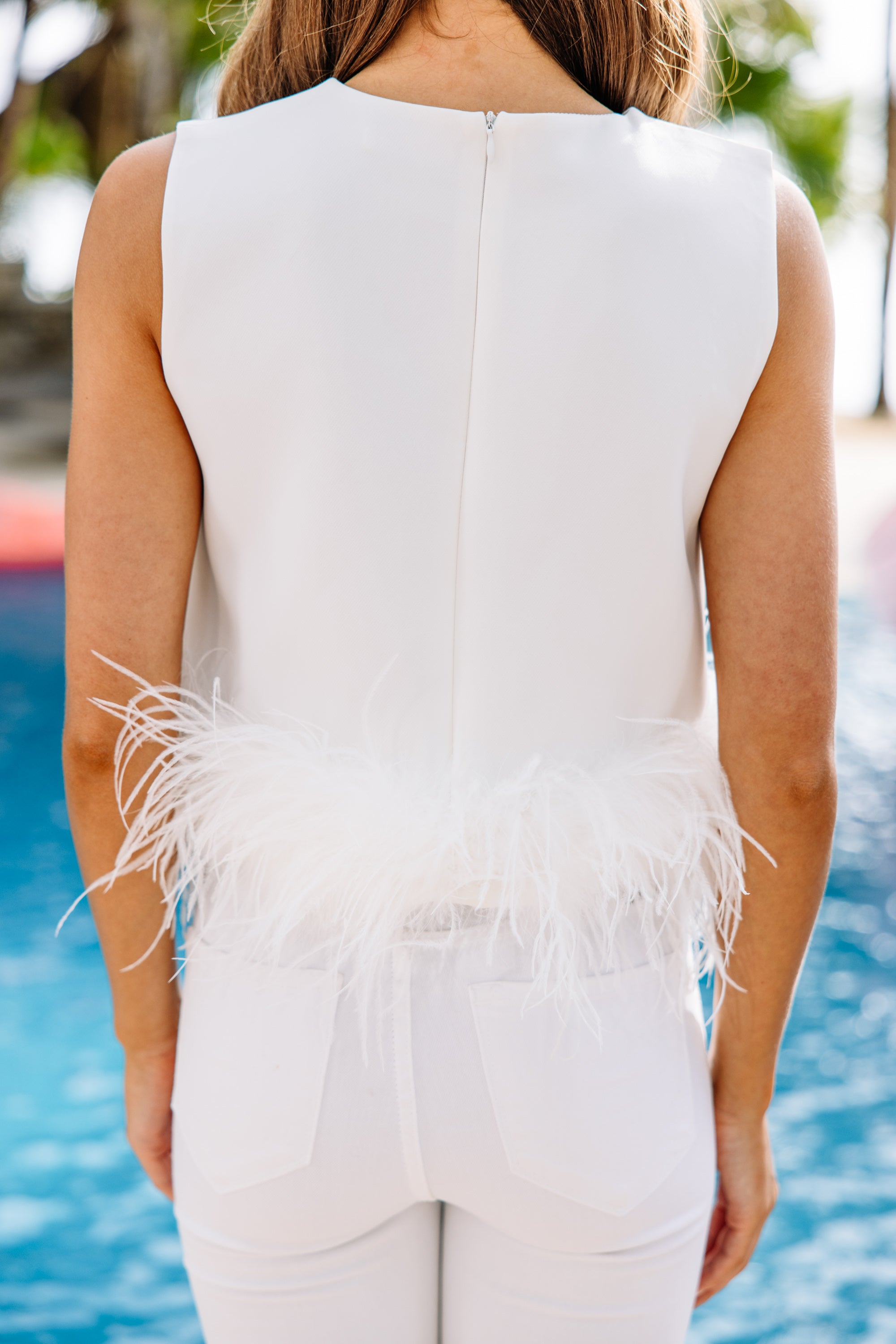 Be The Drama! White Feather Trim Showstopper Blouse