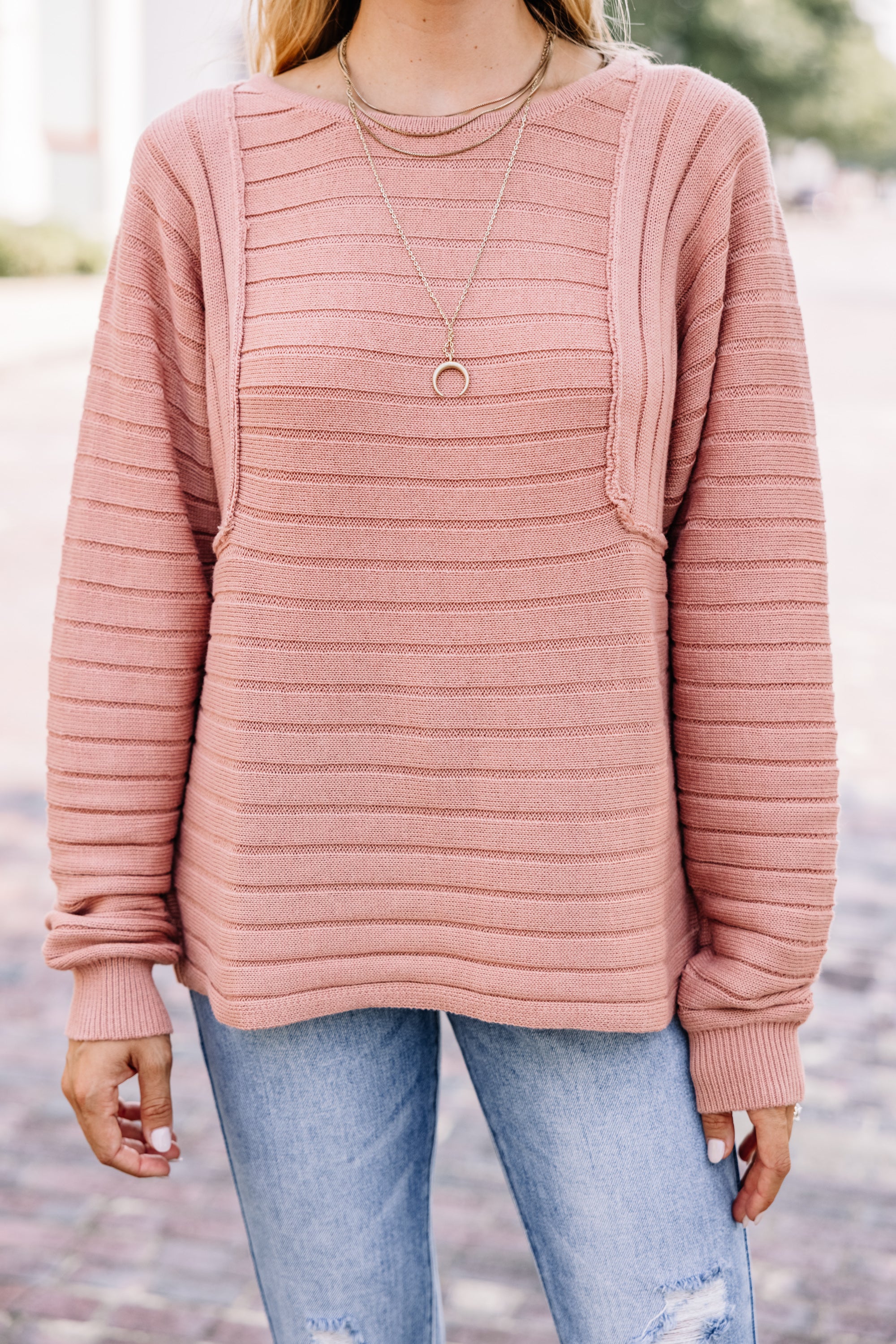 Irresistible Blush Pink Ribbed Sweater for Spring
