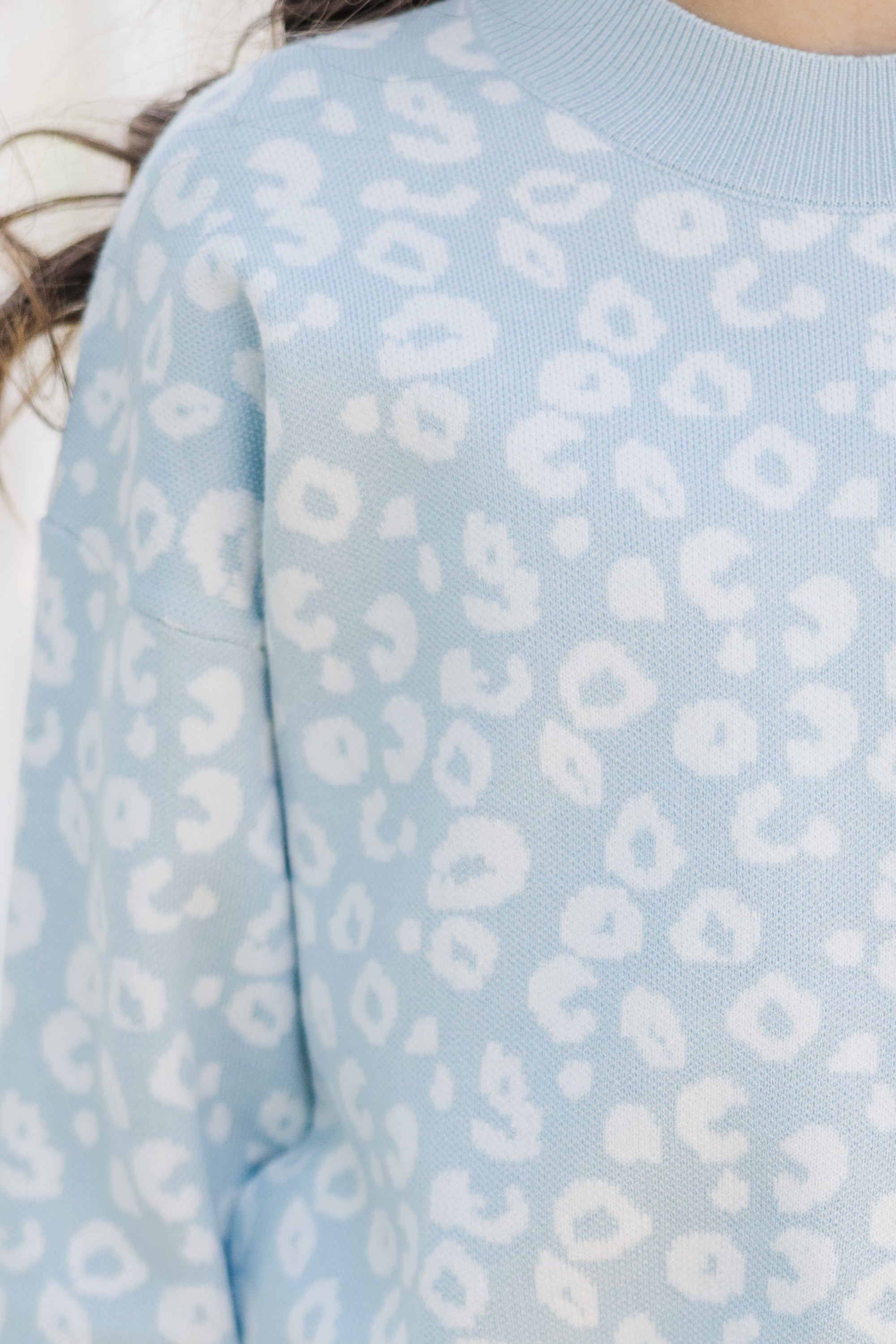 Girls' Irresistible Light Blue Leopard Sweater