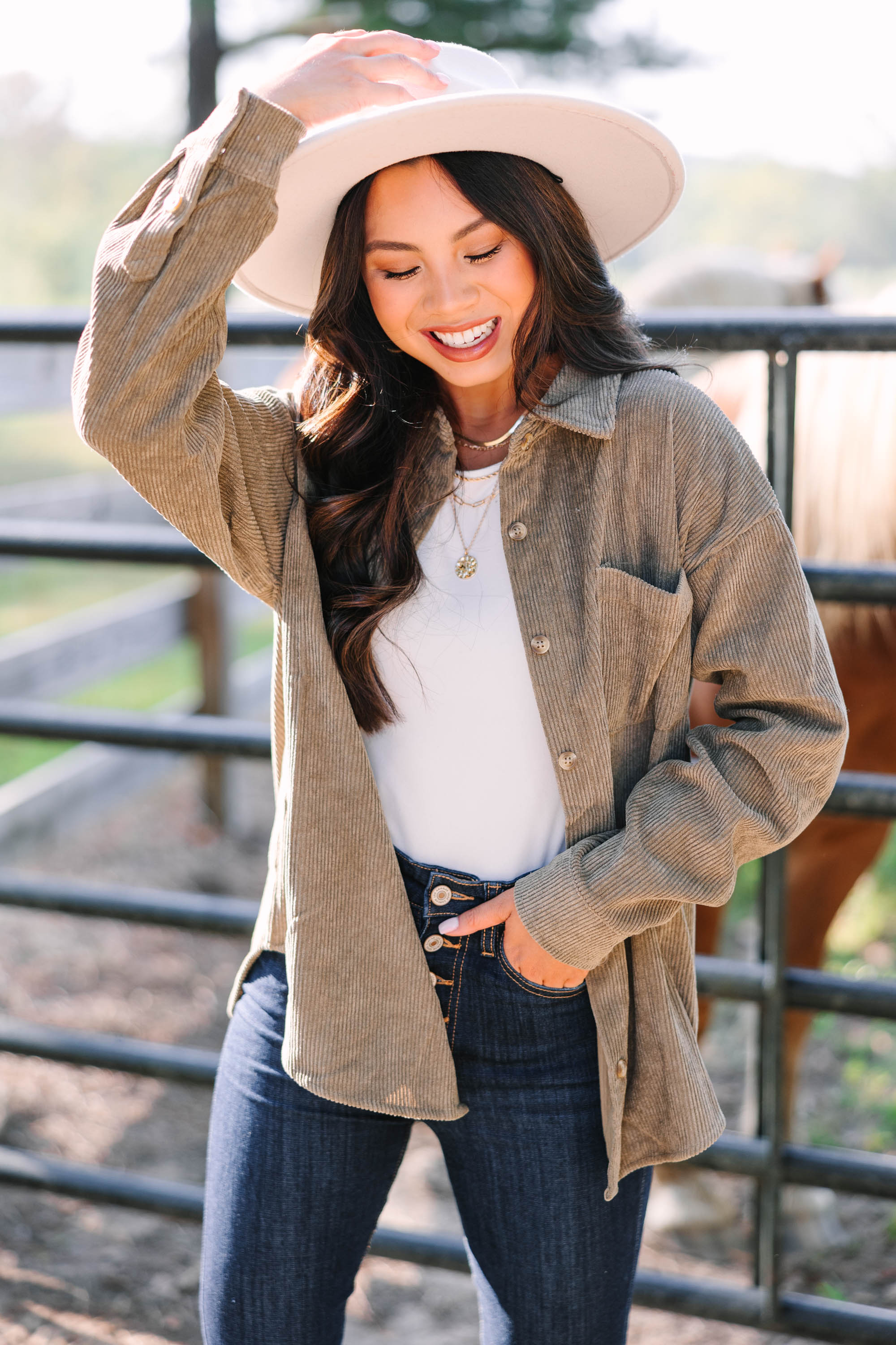 Chic Olive Green Corduroy Shacket for a Stylish Fall