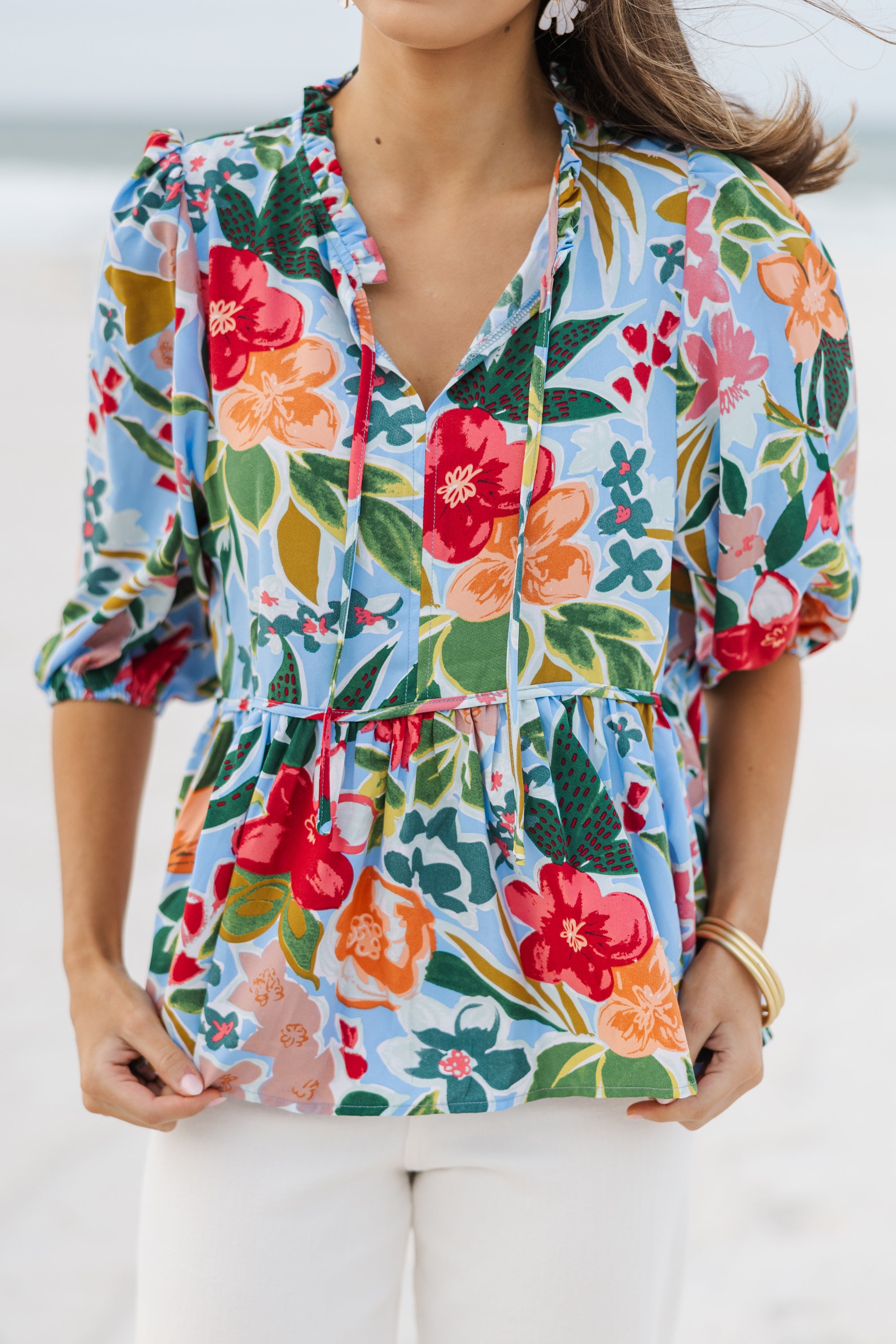 Stunning All On You Light Blue Floral Blouse