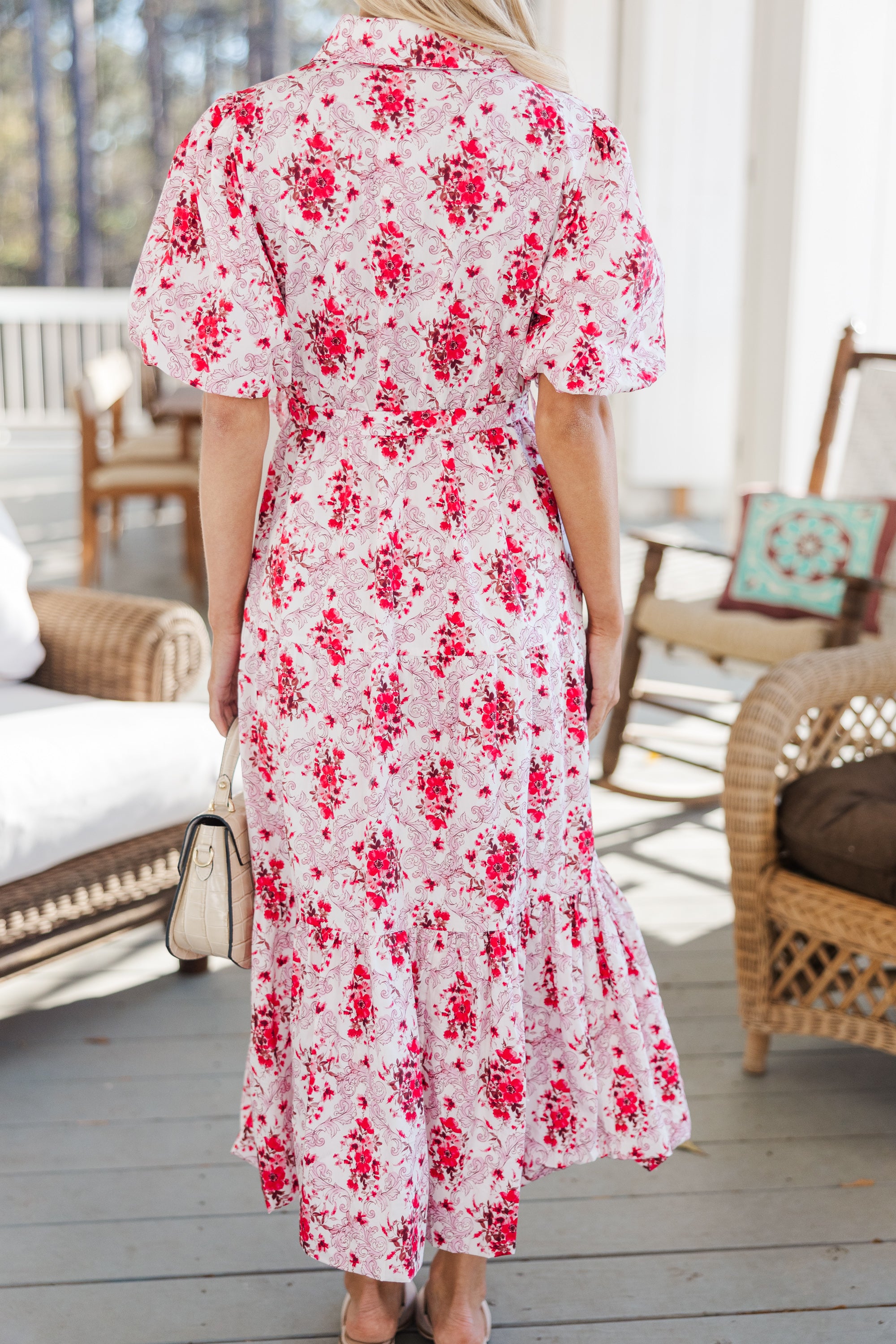Gorgeous Red Floral Midi Dress - A Must-Have for Spring!
