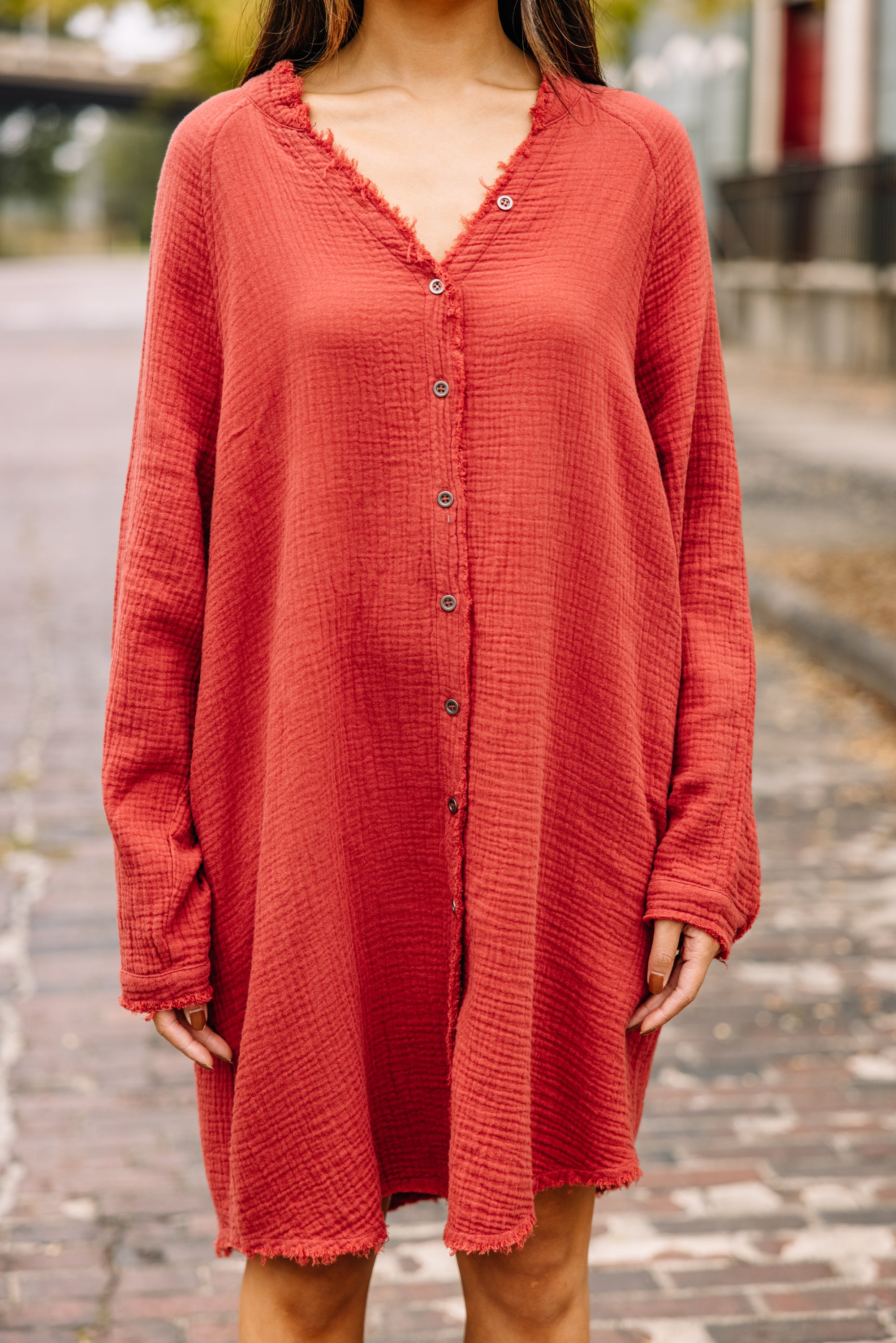 All Is Well Rust Orange Button-Down Dress: Trendy & Comfortable!