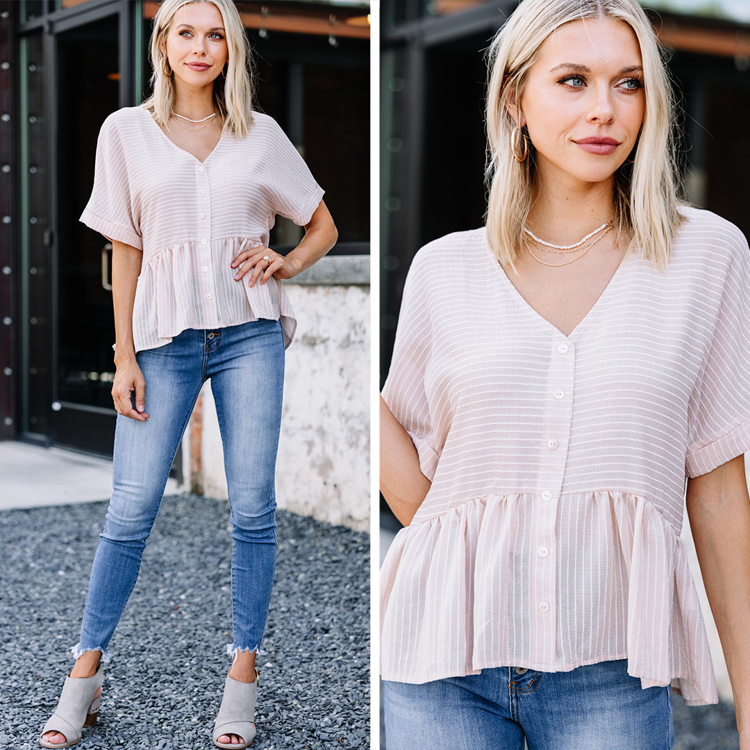 Charming All My Love Blush Pink Striped Top