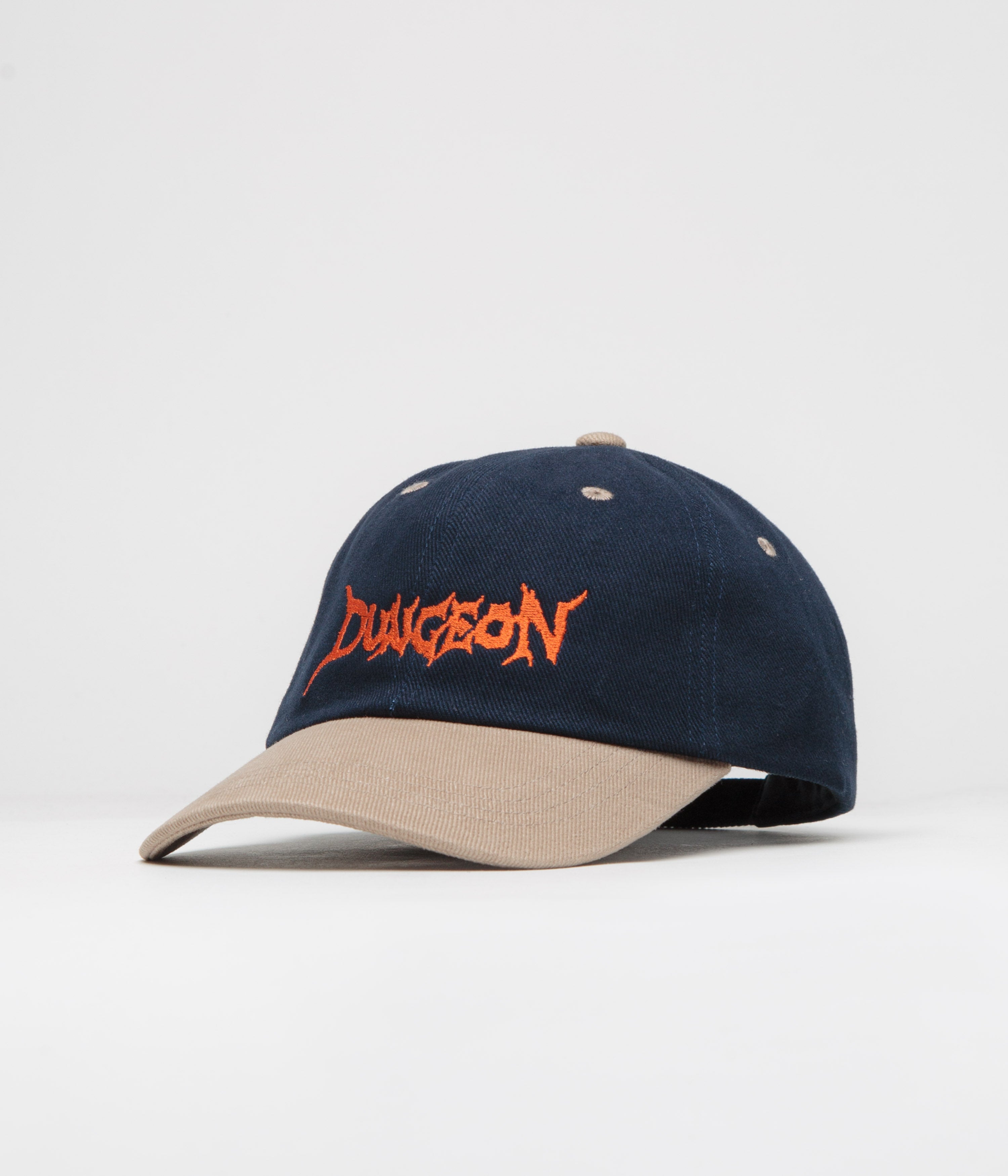 Dungeon Navy Taupe & Neon Orange Embroidered Logo Cap - A Must-Have!