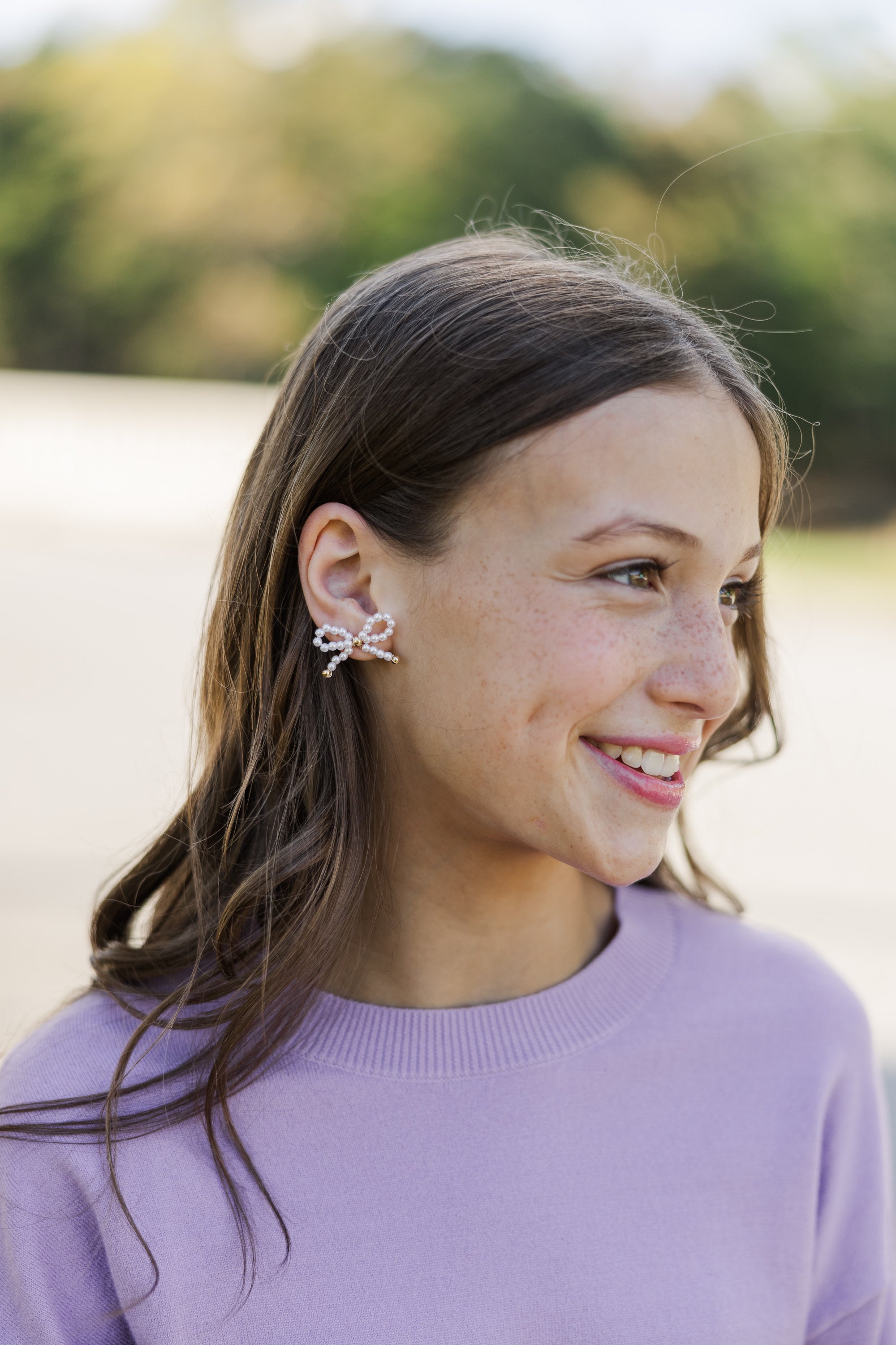 Adorable Girls' Pearl Beaded Bow Earrings