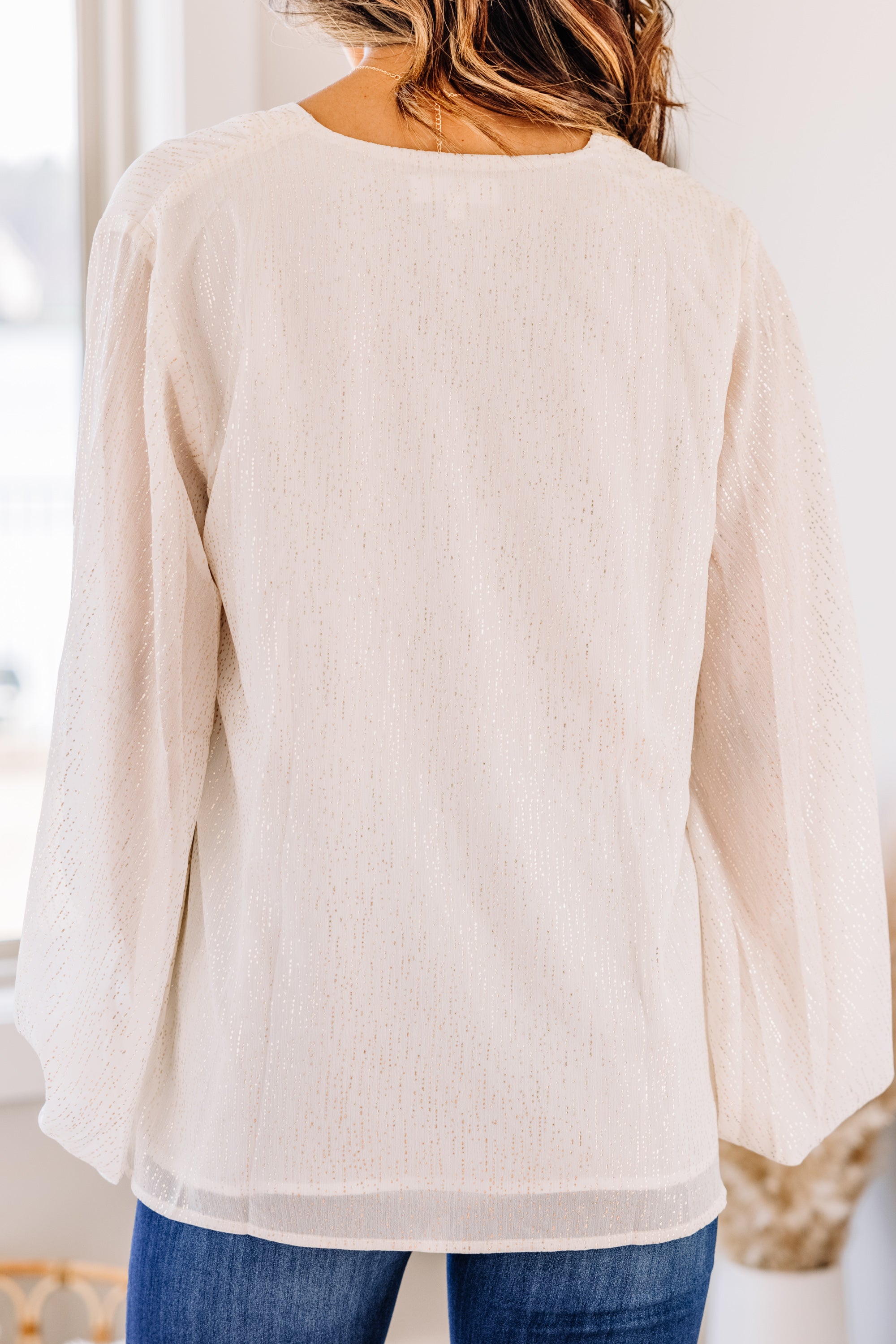 Confidently Stylish Ivory White Bubble Sleeve Blouse