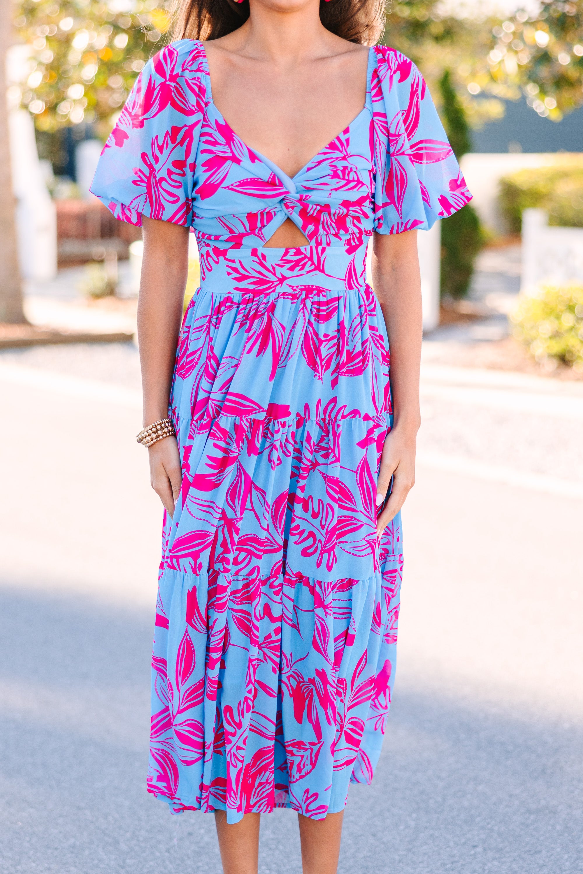 Stunning All In The Journey Blue Floral Midi Dress for Summer