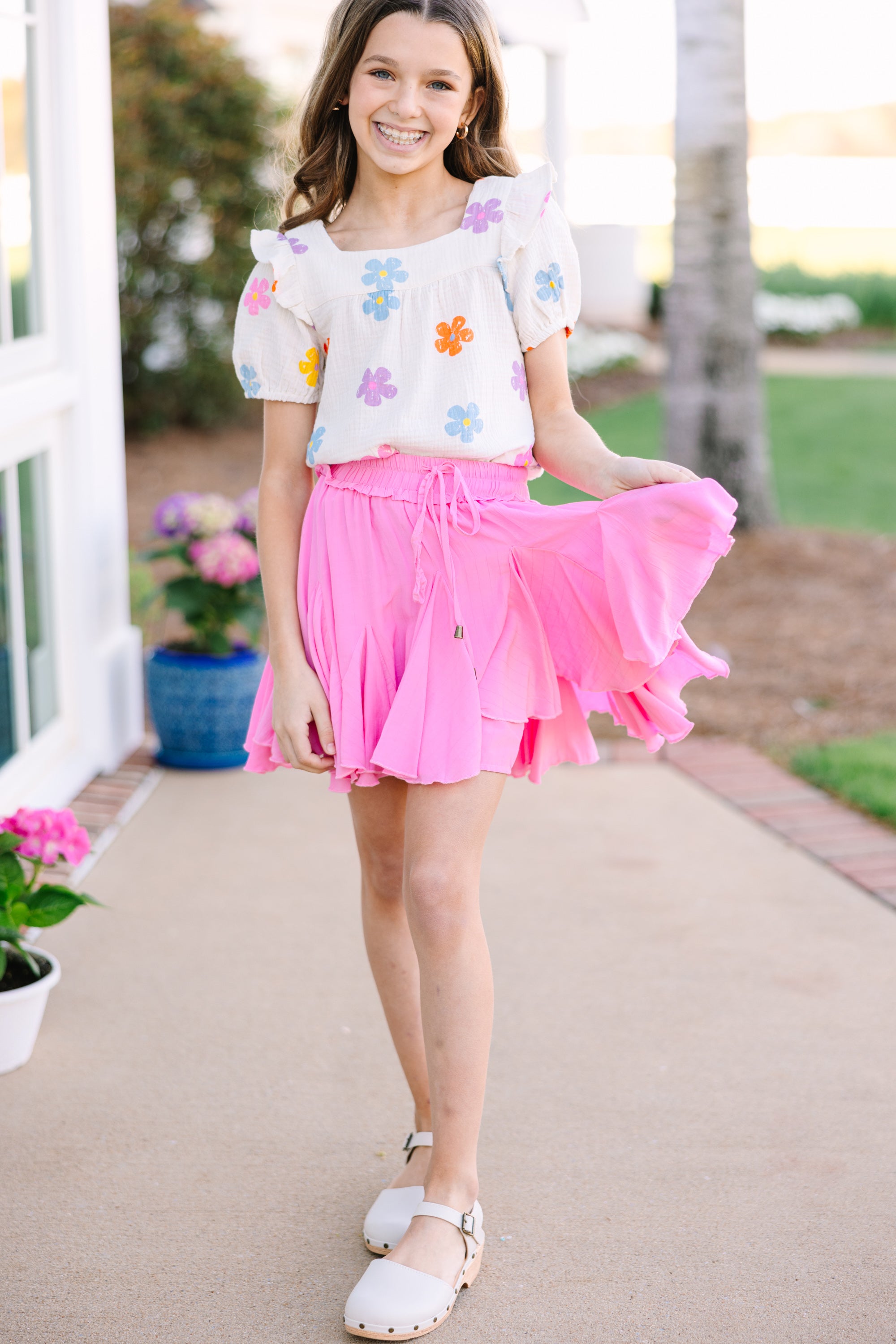 Irresistible Girls' White Floral Playing Games Blouse
