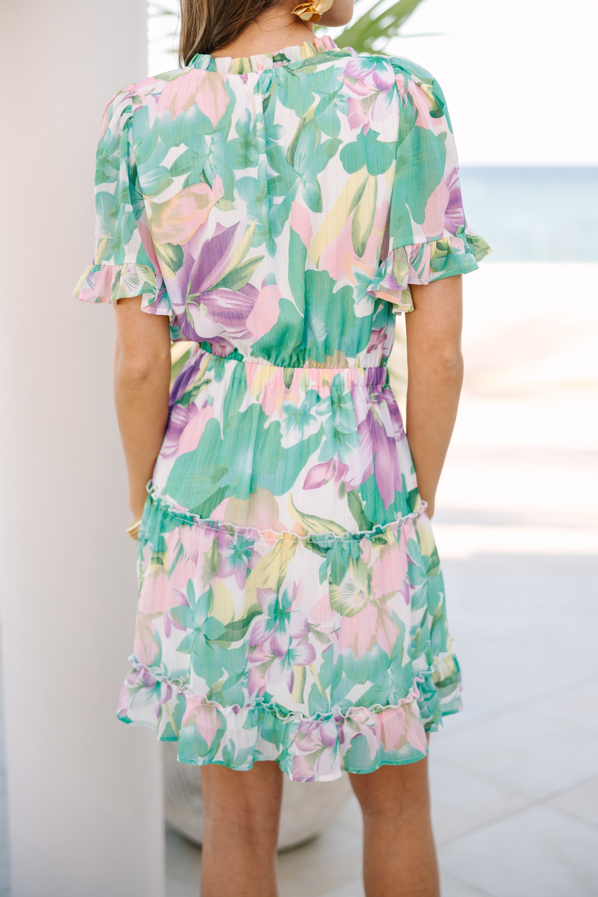 Enchanting Green Floral Mini Dress: Embrace Happiness!