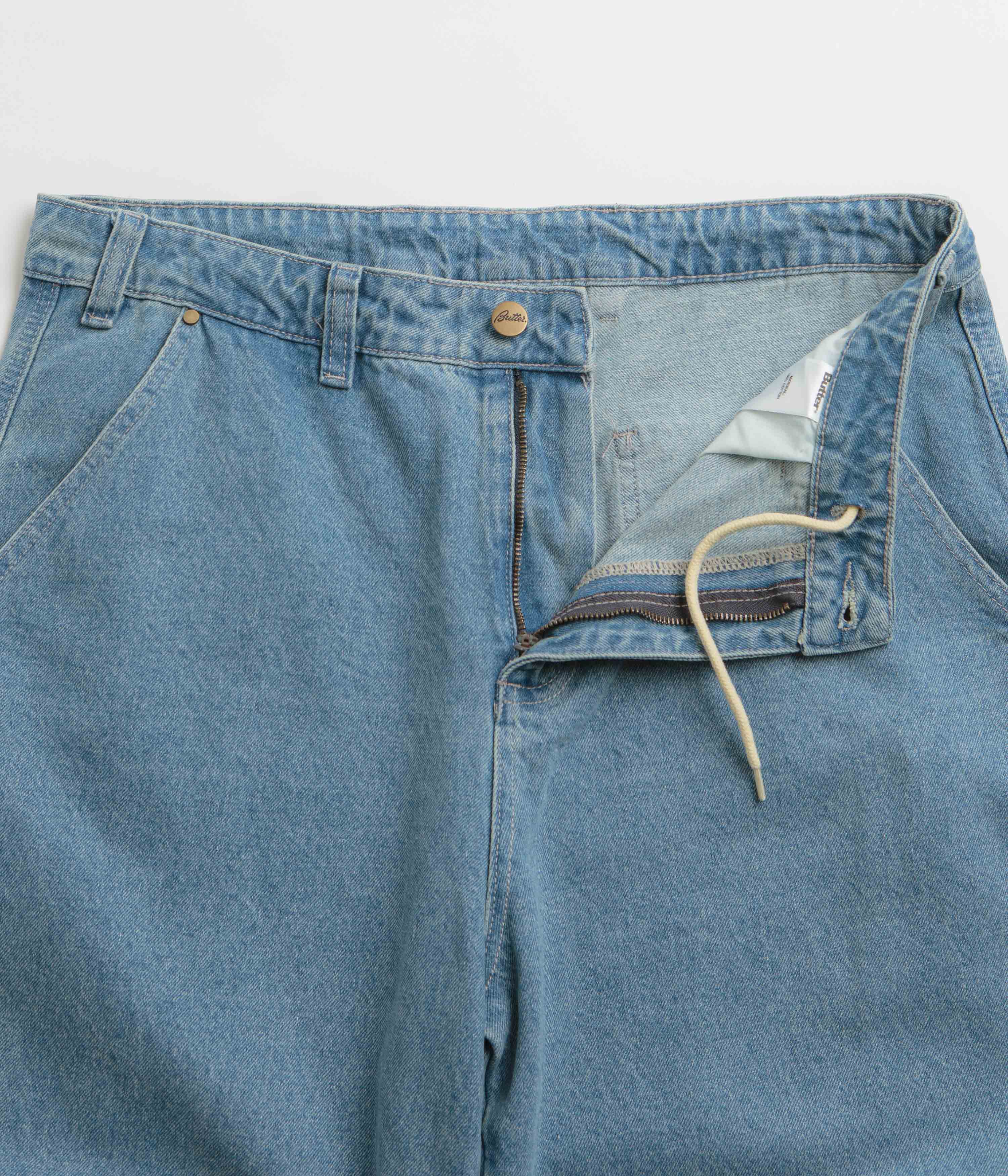 Butter Goods Distressed Washed Indigo Work Pants - Baggy Style