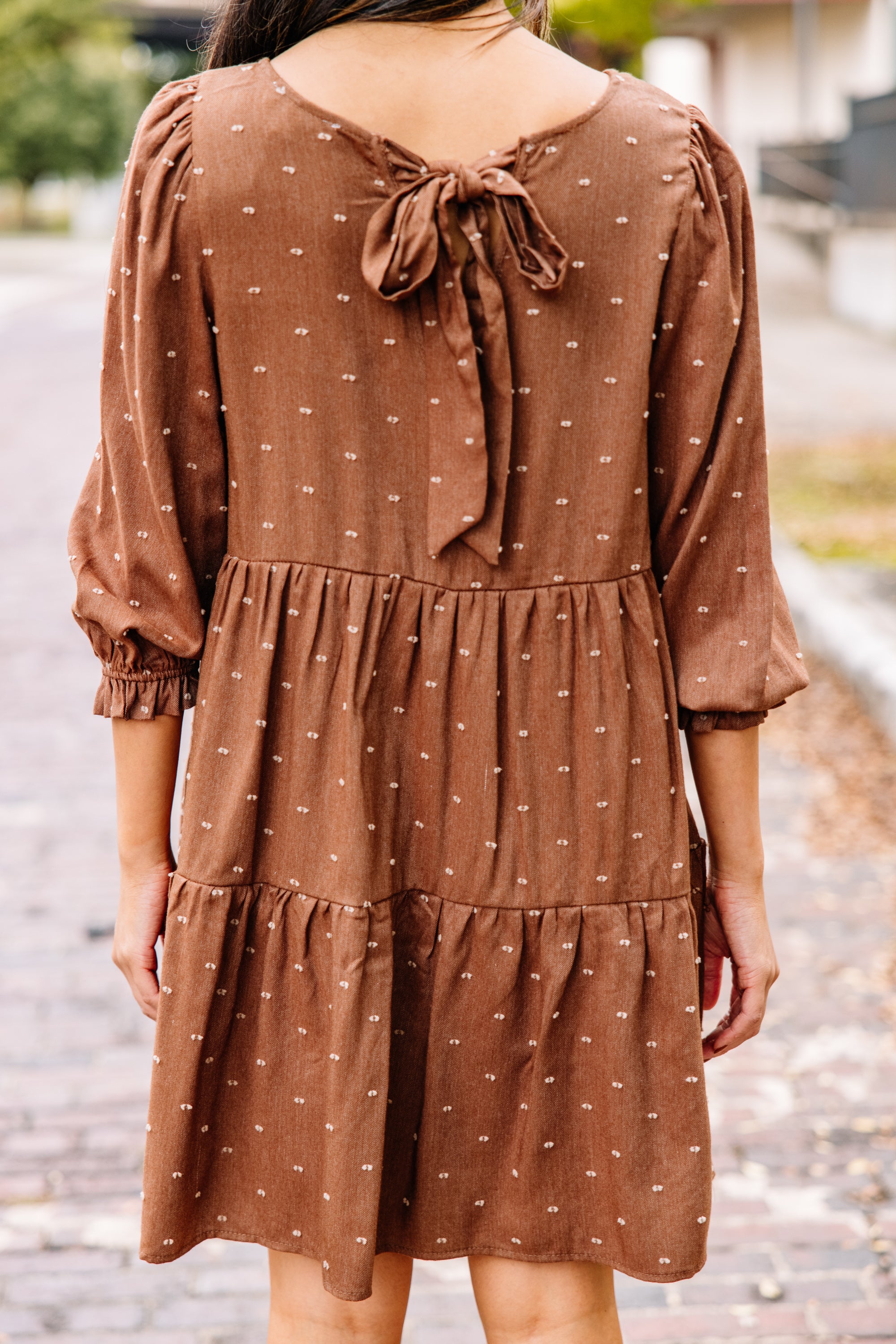 Gorgeous Brown Textured Babydoll Dress - Be Your Best!