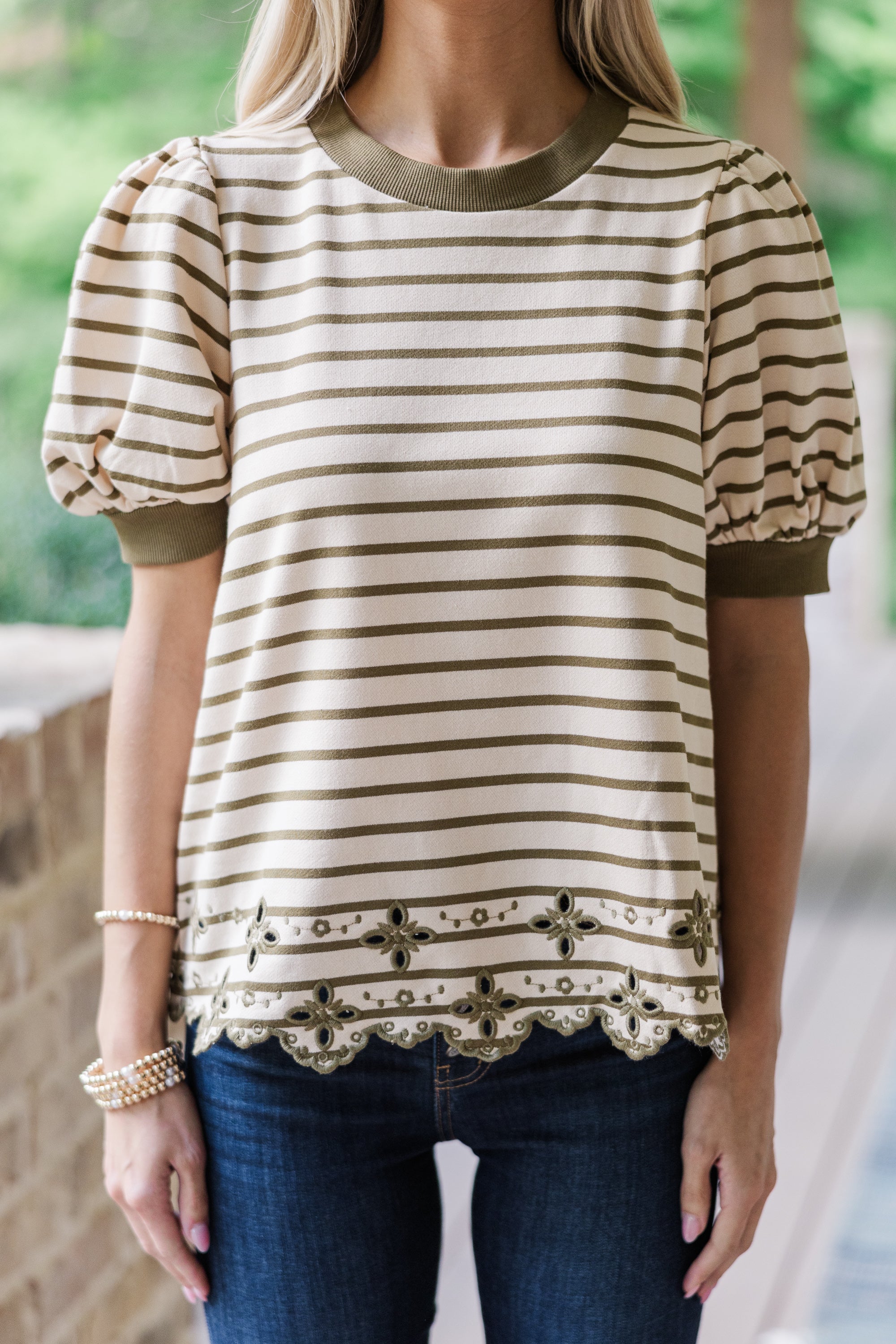 Gorgeous All Is New Olive Green Striped Blouse - Must - Have!