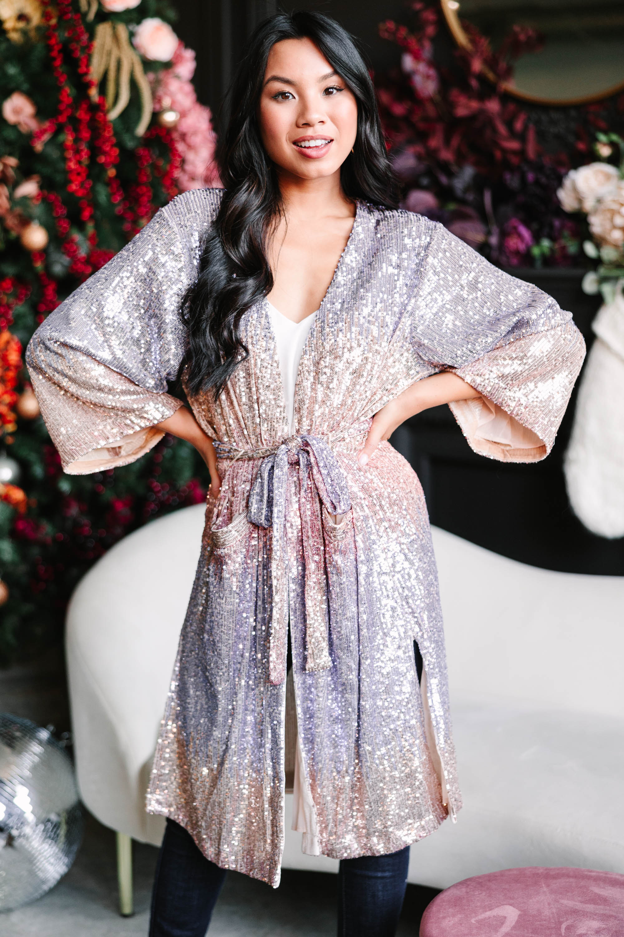 Enchanting Lavender Purple Sequin Kimono - Feel Extraordinary!