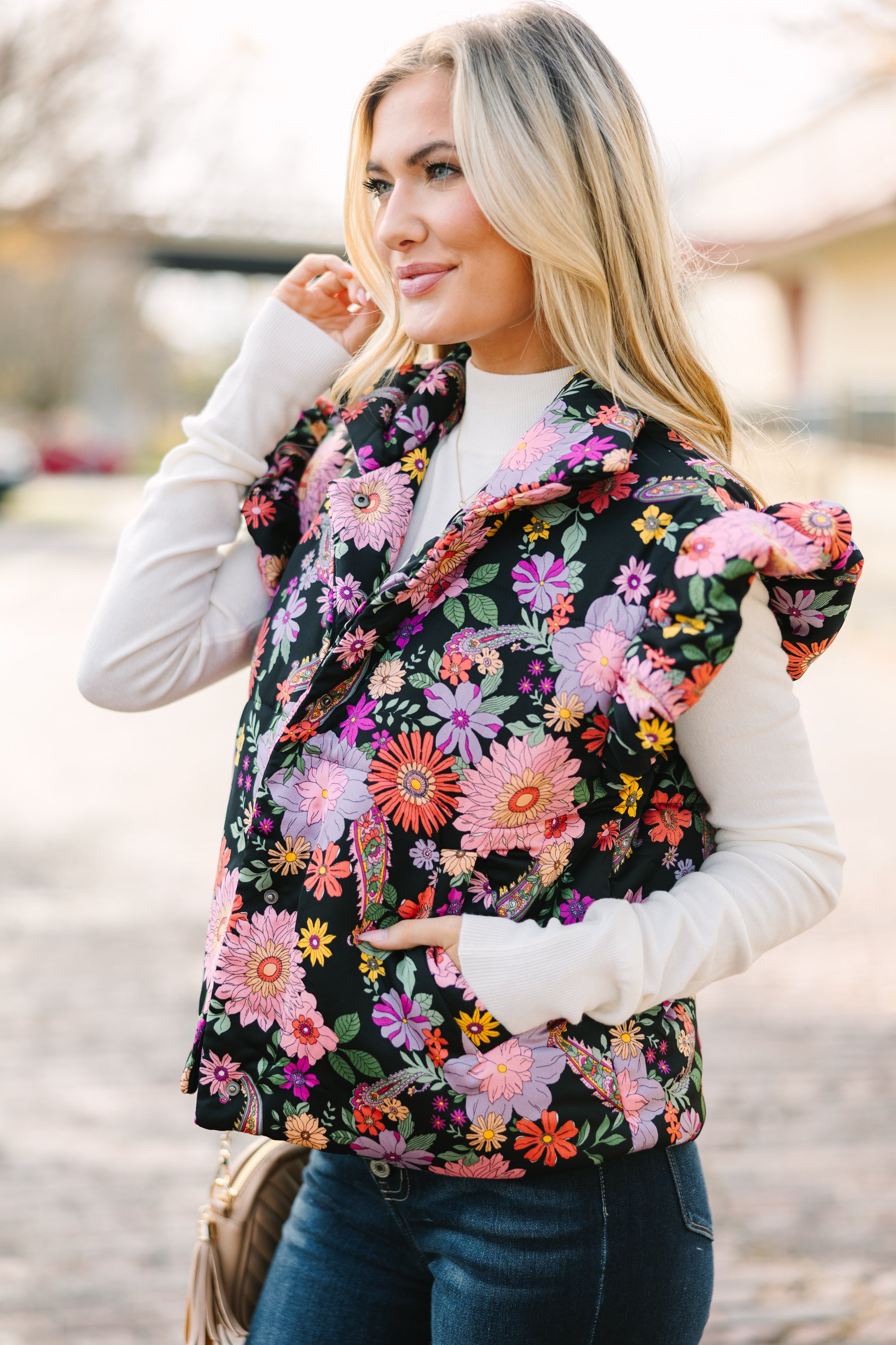 Be True To You: Enchanting Black Floral Vest