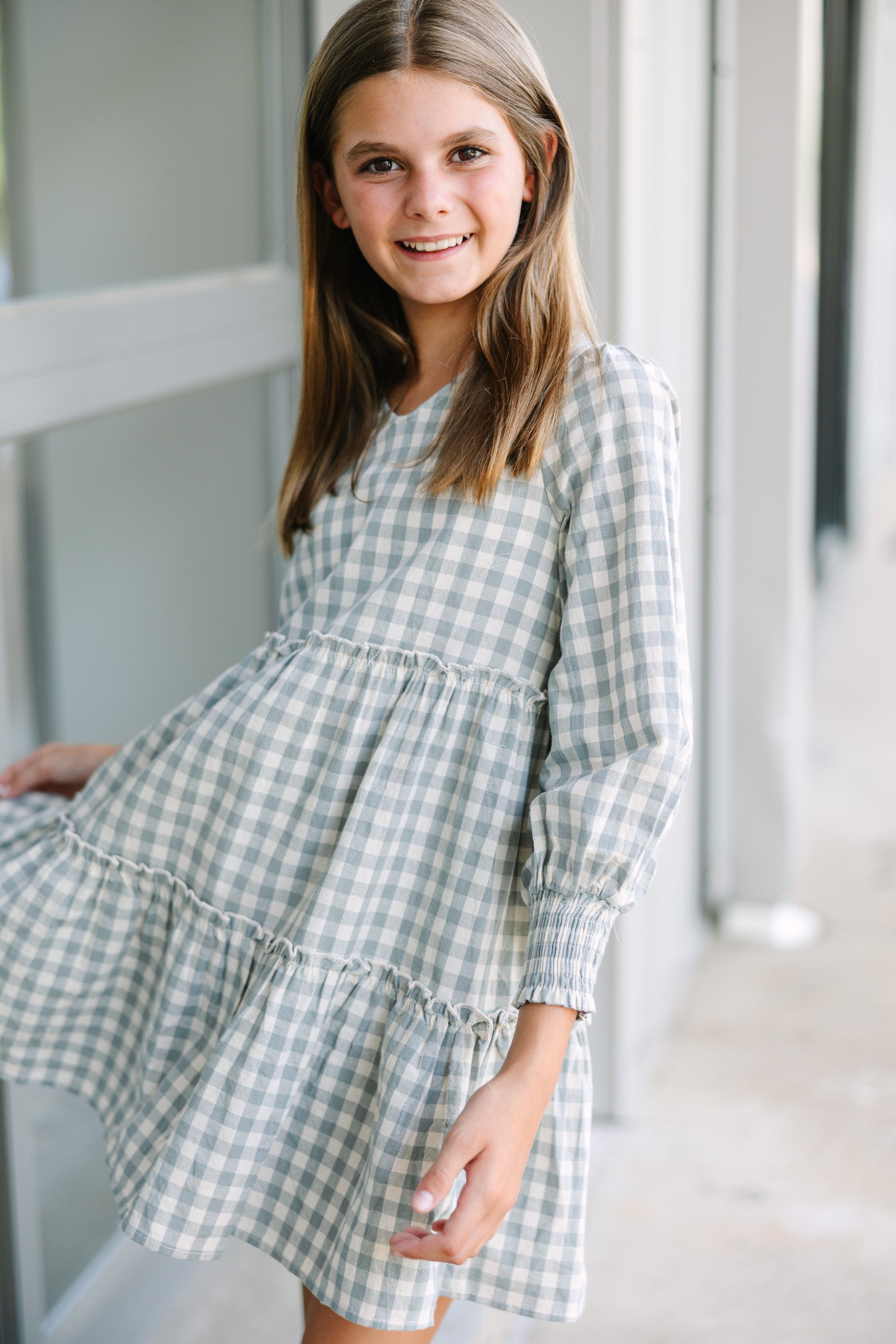 Gorgeous Girls' Gray Gingham Dress for Every Day