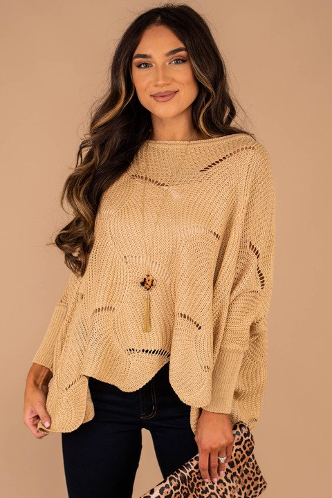 Joyful Together Beige Brown Loose Knit Spring Sweater